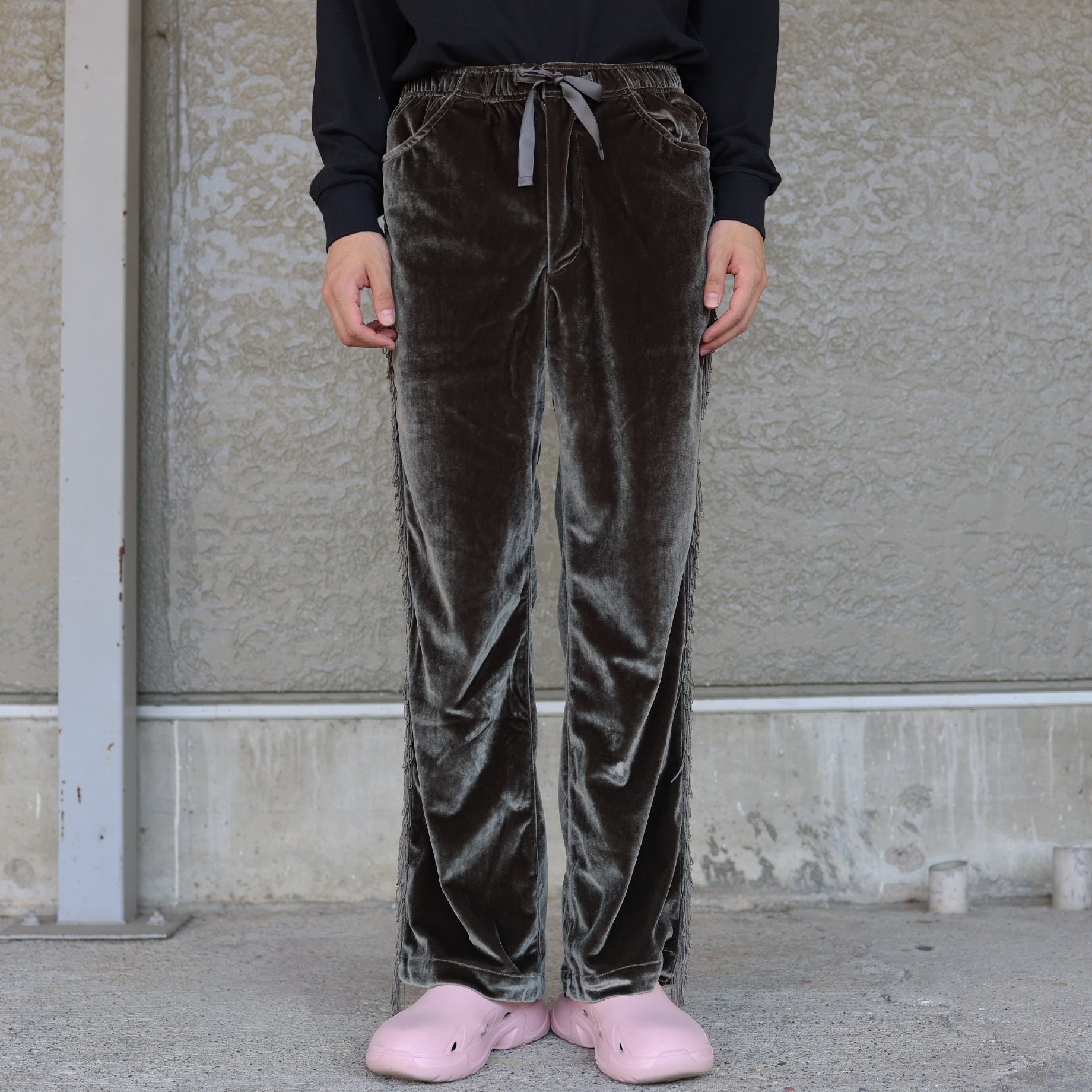 FRINGE STRING EASY PANT - TA/PE VELOUR(CHARCOAL)