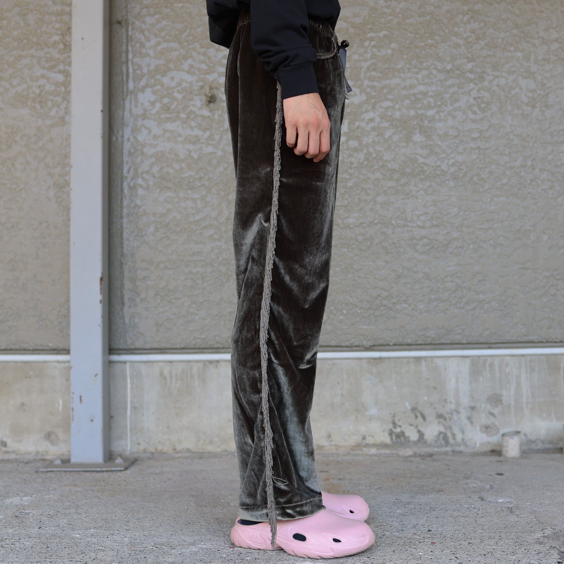 FRINGE STRING EASY PANT - TA/PE VELOUR(CHARCOAL)