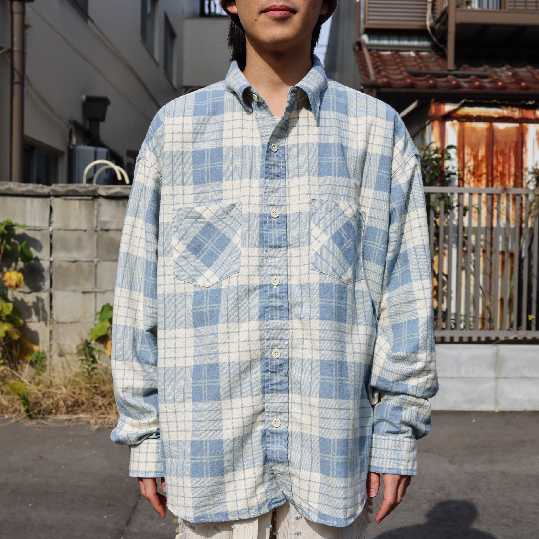 CHECK SHIRT (IVORY × LIGHT BLUE)