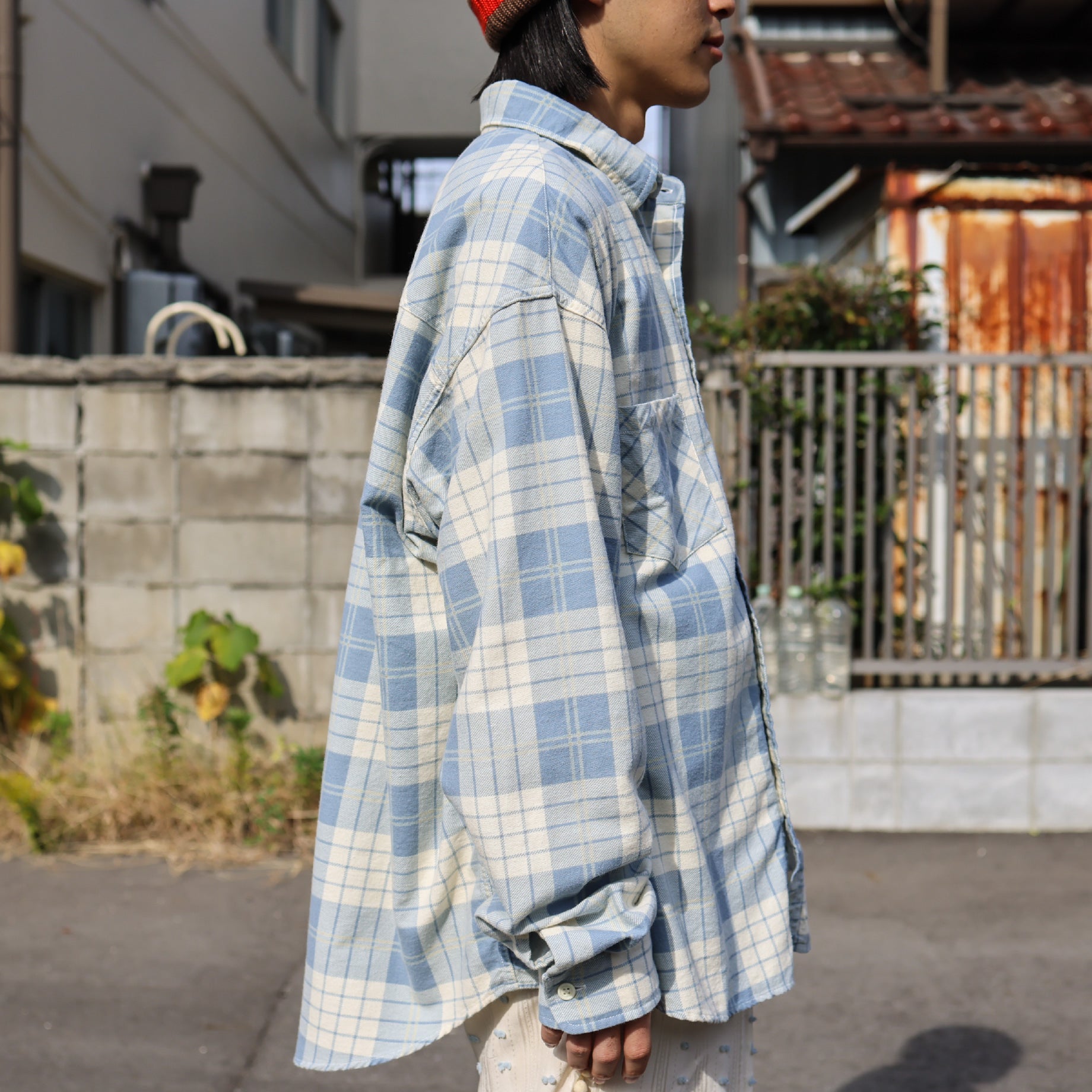 CHECK SHIRT (IVORY × LIGHT BLUE)