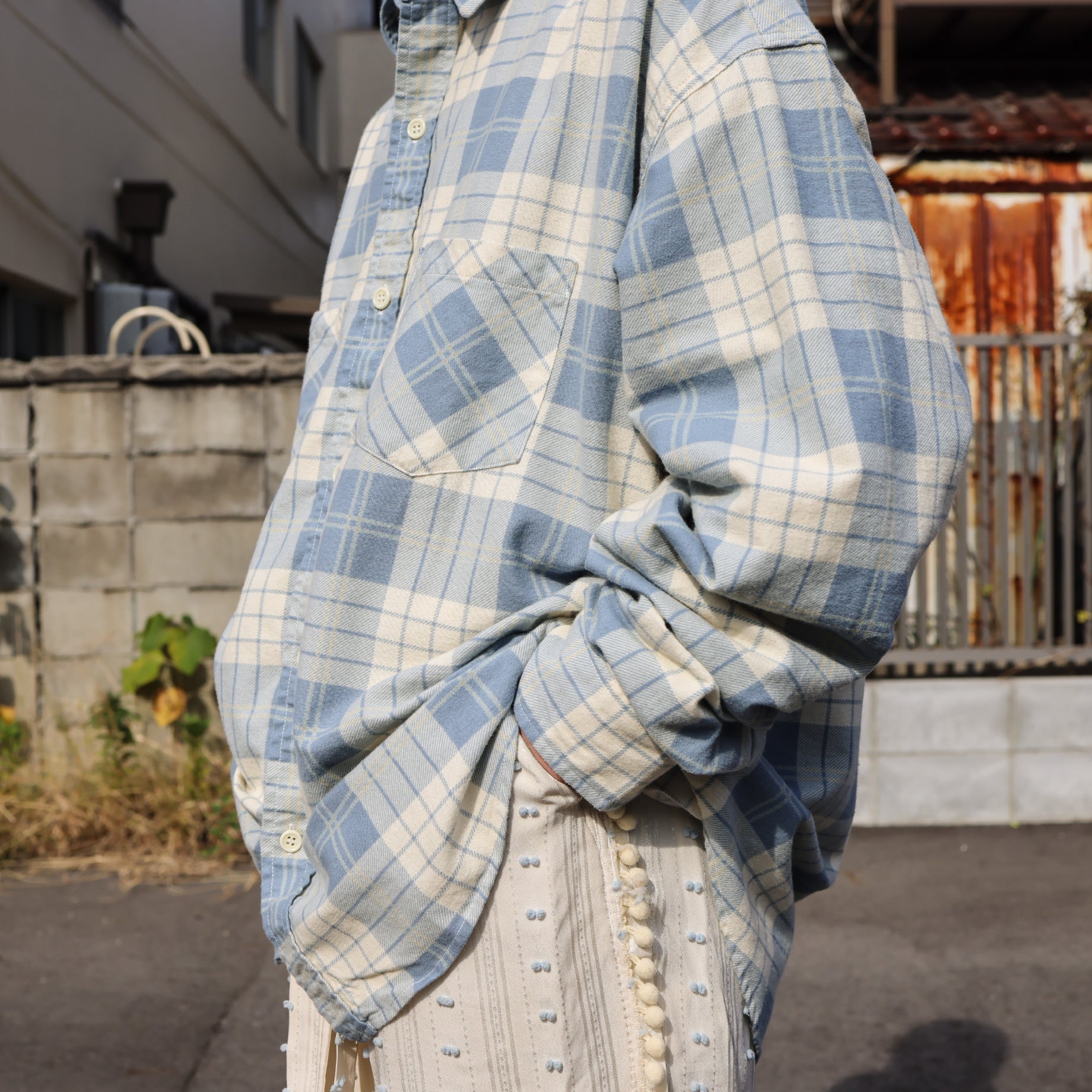 CHECK SHIRT (IVORY × LIGHT BLUE)