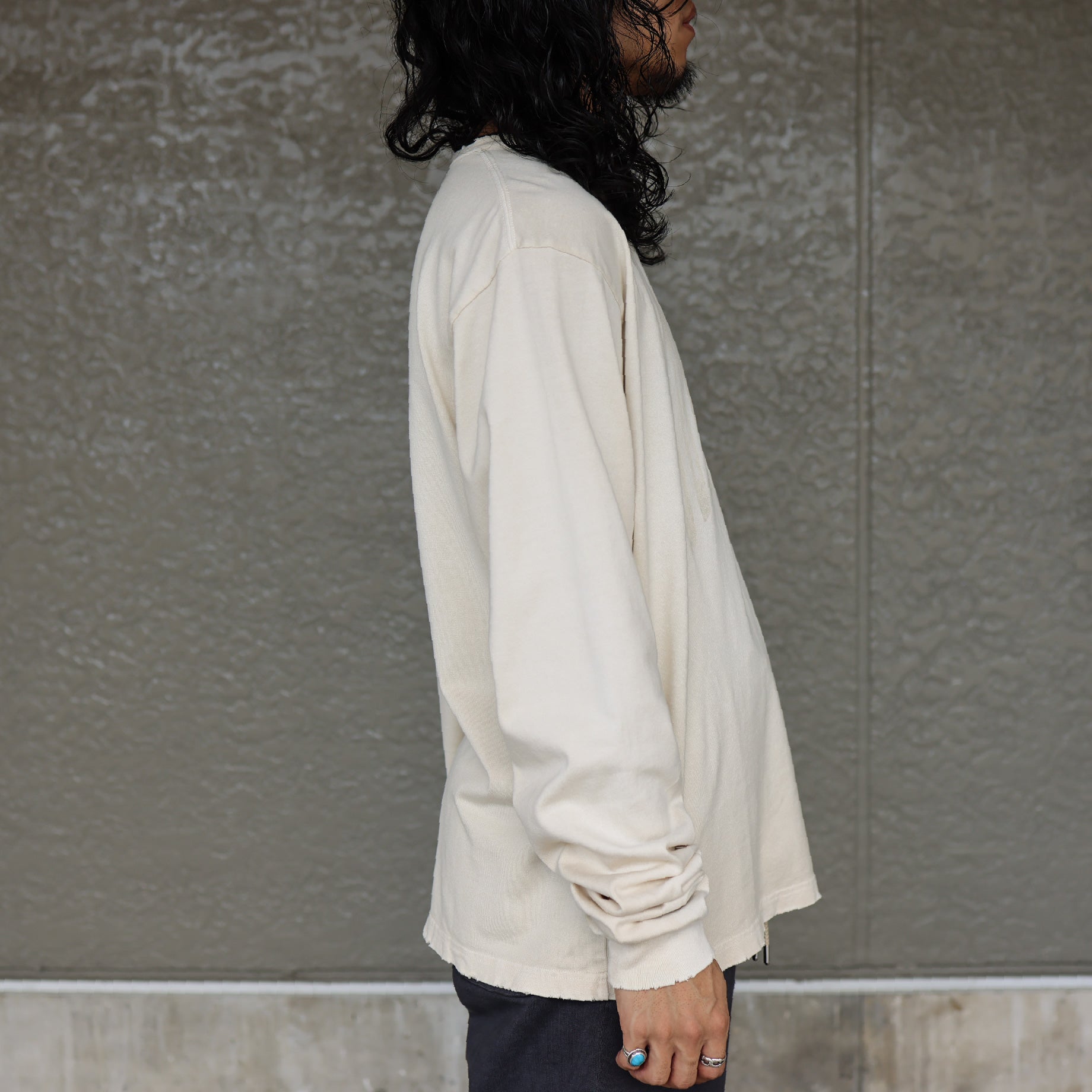 COLLEGE PRINT LONG SLEEVE T-SHIRT(AGED IVORY)