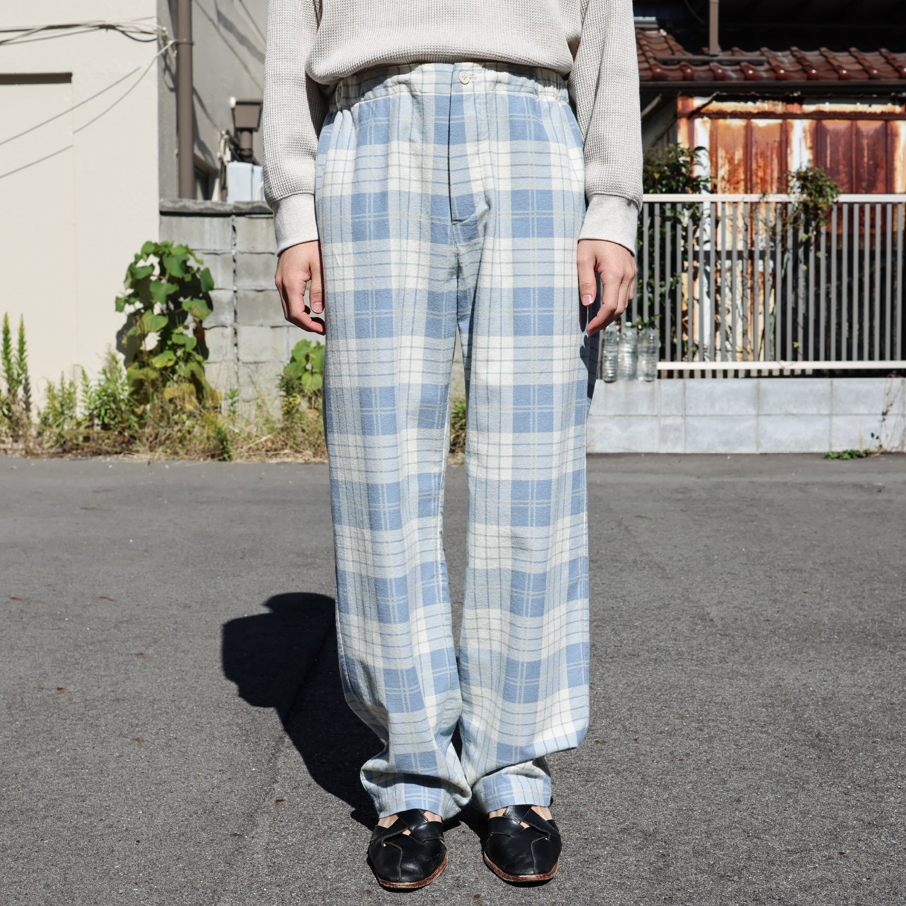 CHECK PANTS (IVORY × LIGHT BLUE)