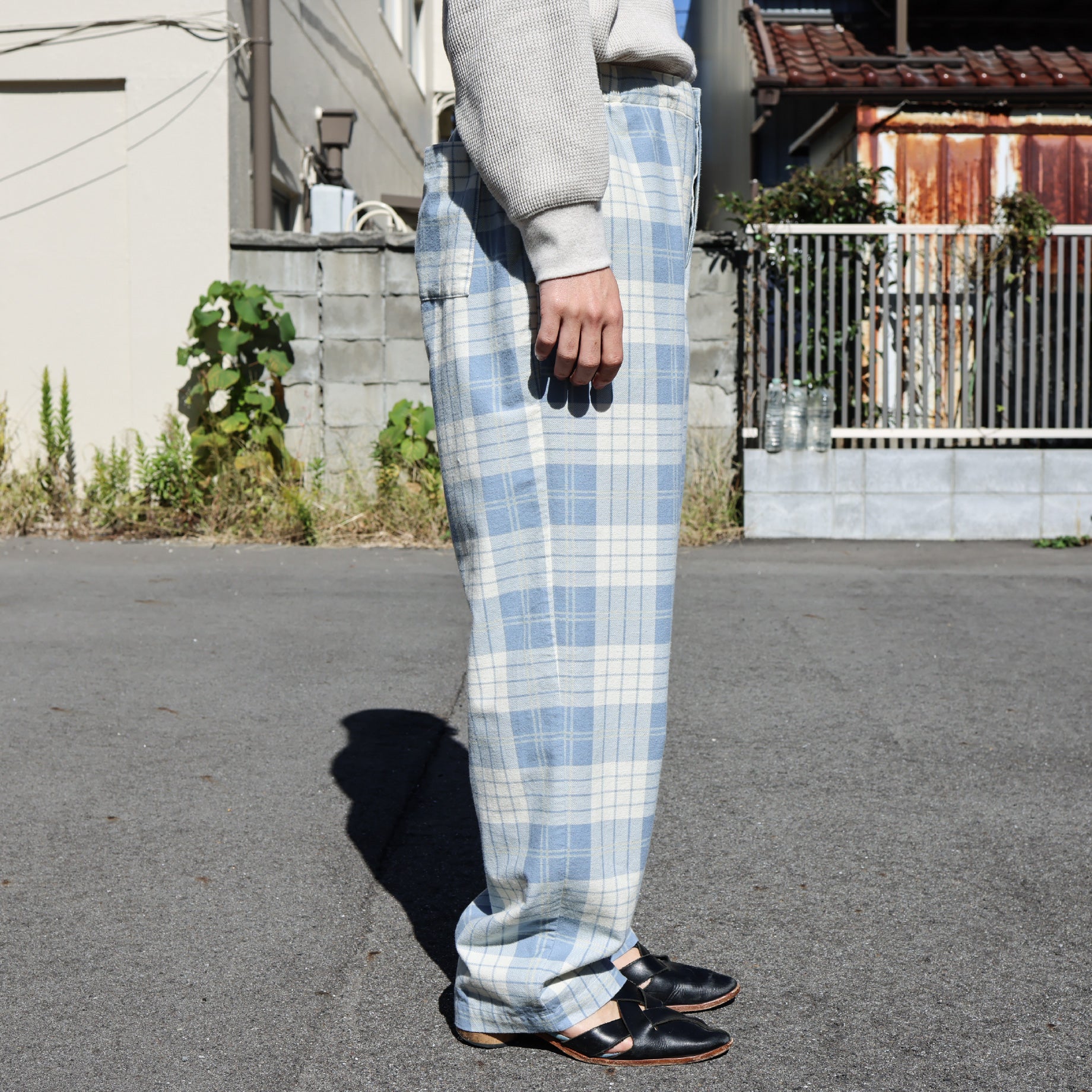 CHECK PANTS (IVORY × LIGHT BLUE)