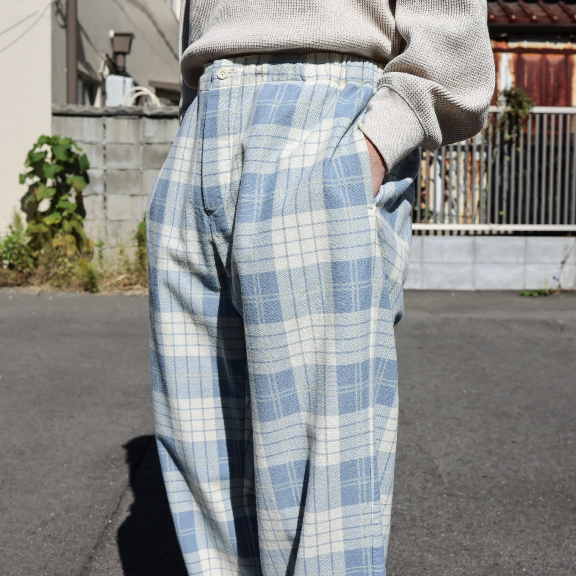 CHECK PANTS (IVORY × LIGHT BLUE)