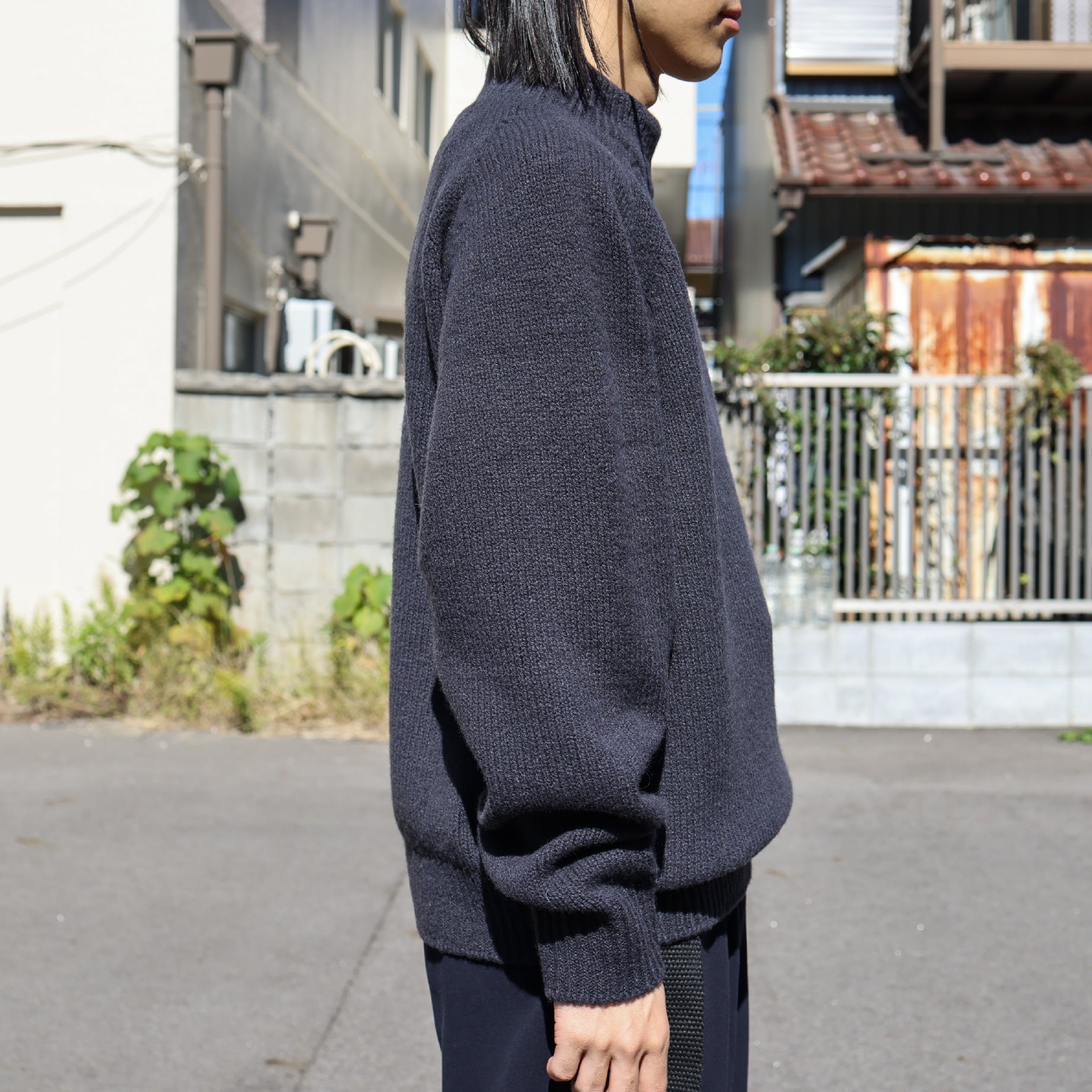 W/G MOC NECK L/S (CHACOAL)