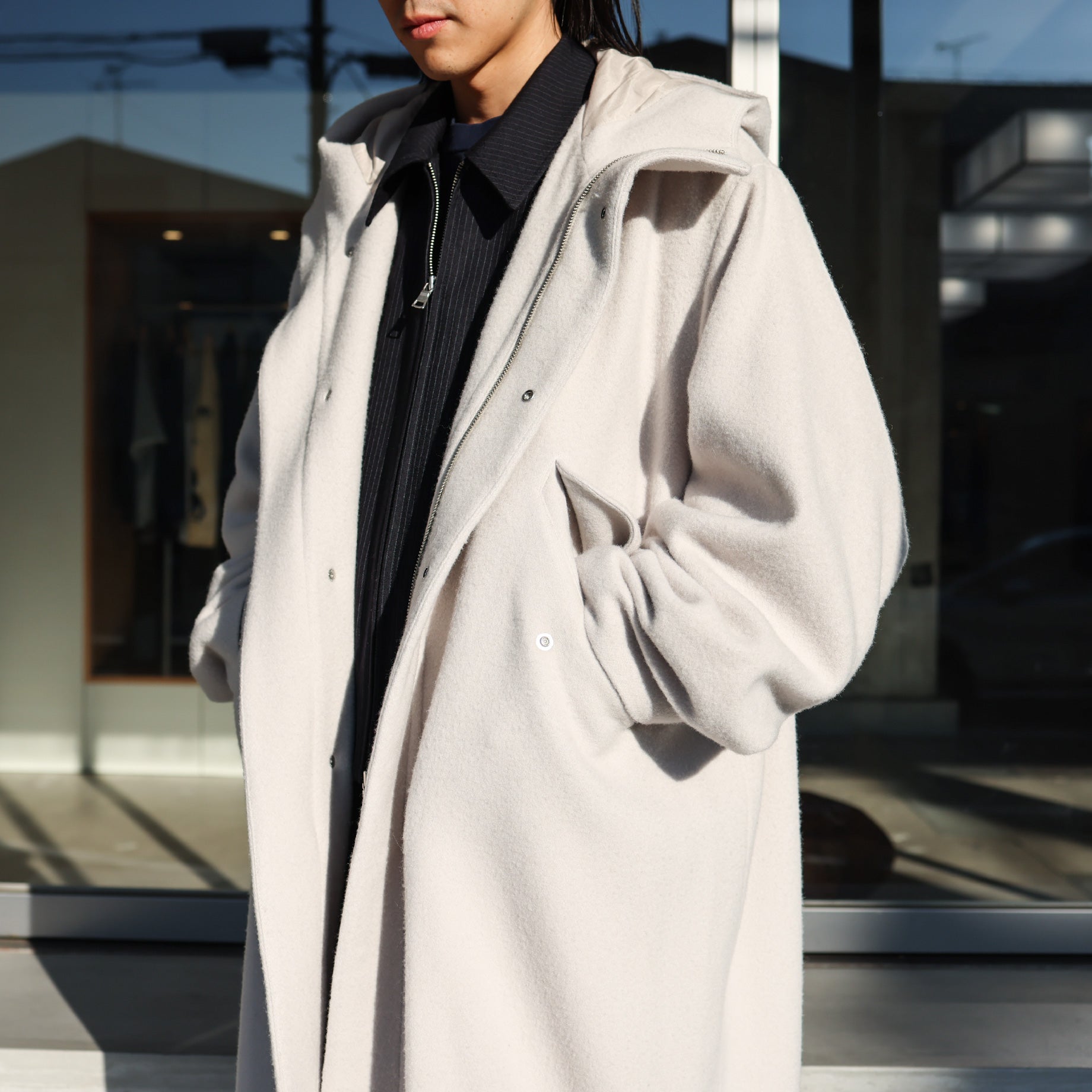 NAPPING MELTON HOODED COAT(L.GRAY)