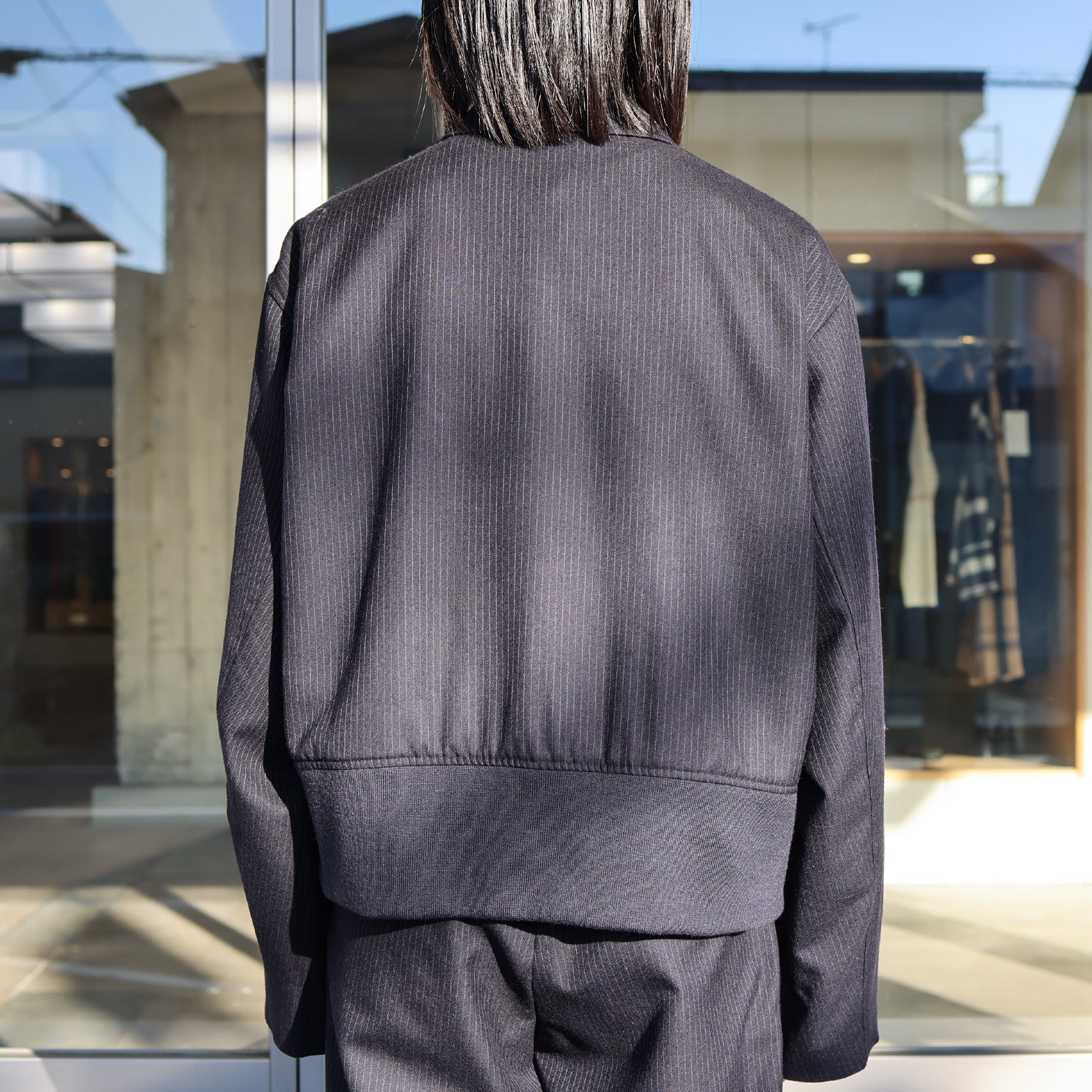 WOOL STRIPE ZIP UP BLOUSON(D.NAVY)