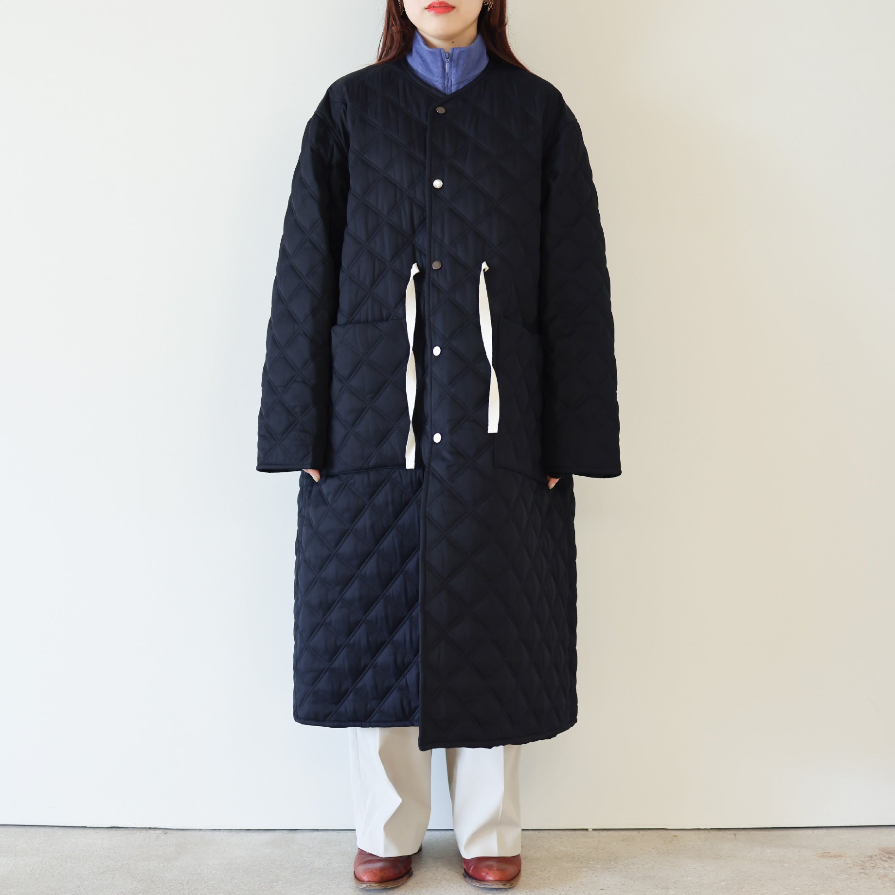 RAYON NO COLLAR COAT(D.NAVY)