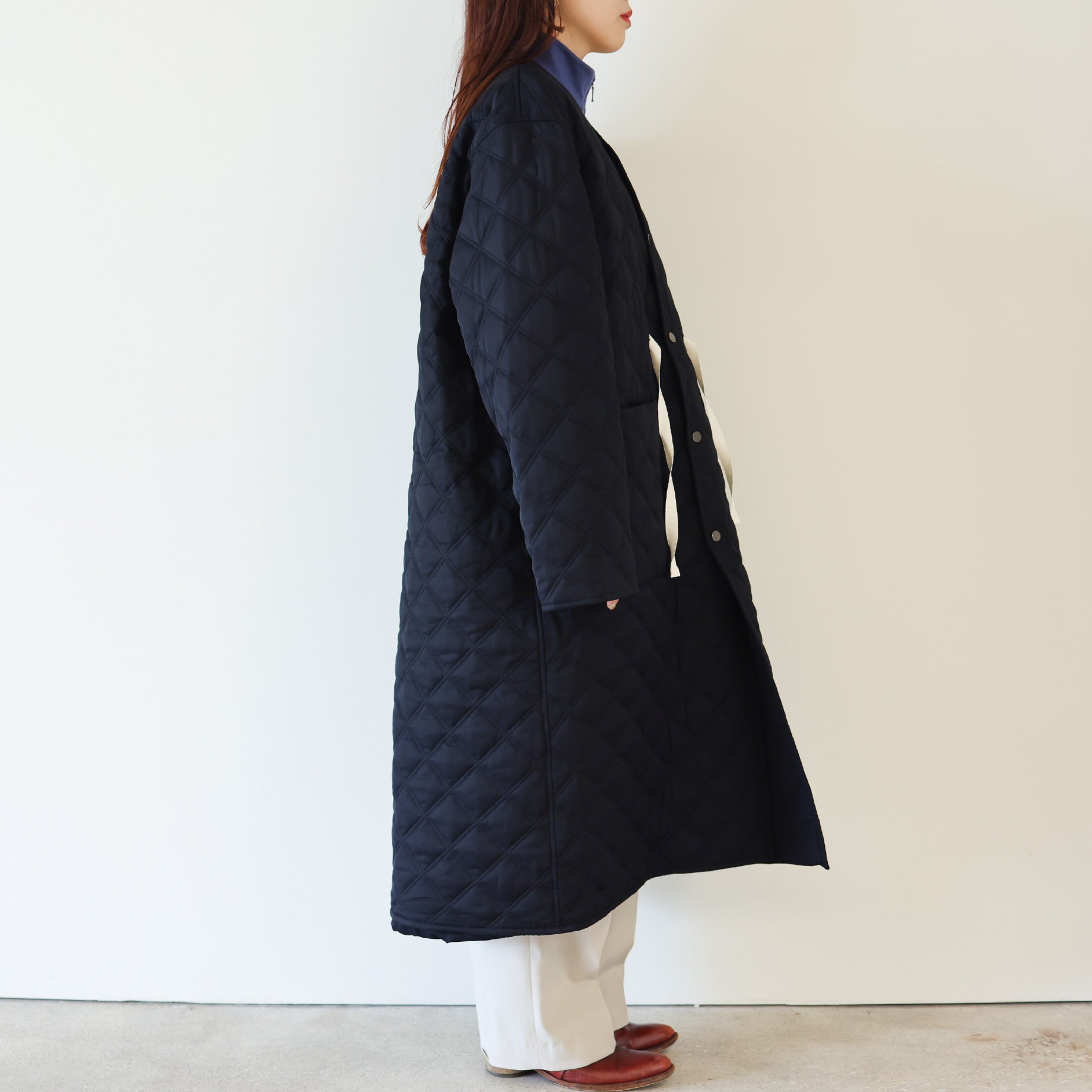 RAYON NO COLLAR COAT(D.NAVY)