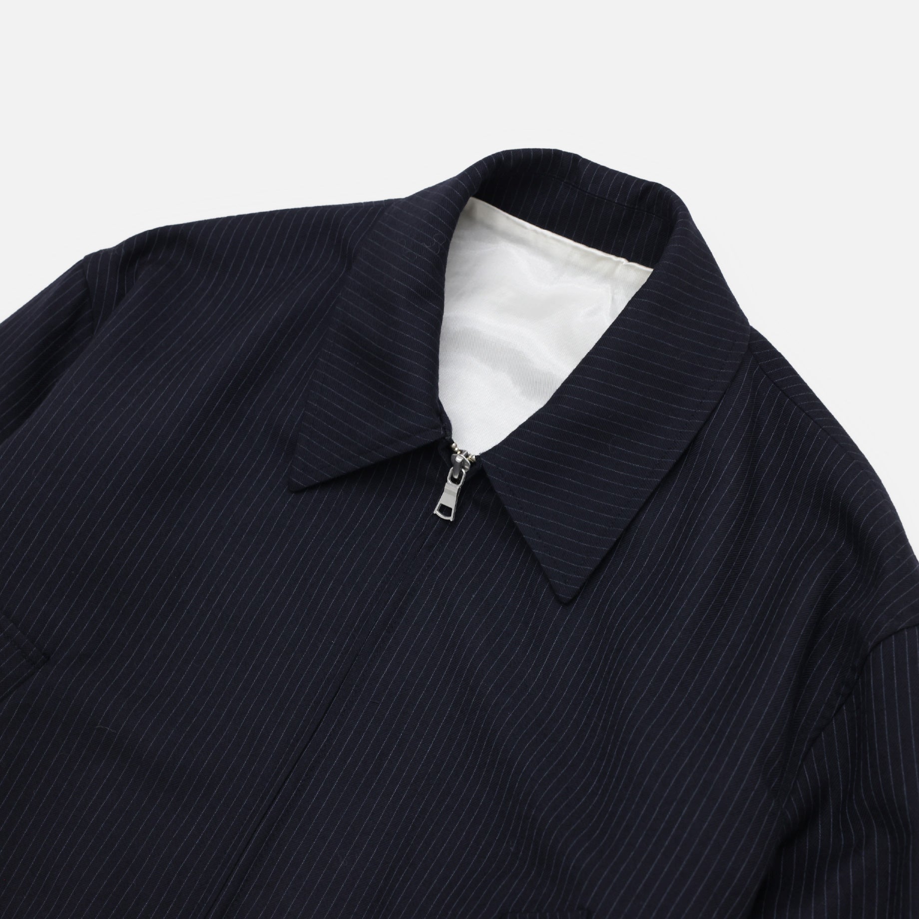 WOOL STRIPE ZIP UP BLOUSON(D.NAVY)