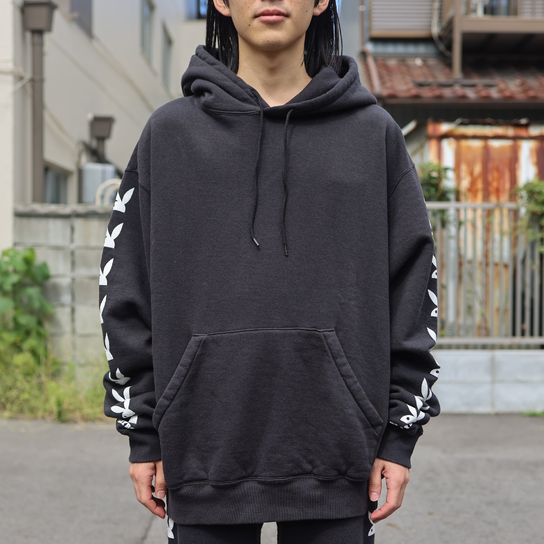 PLAYBOY PRINT SWEAT HOODIE(BLACK)