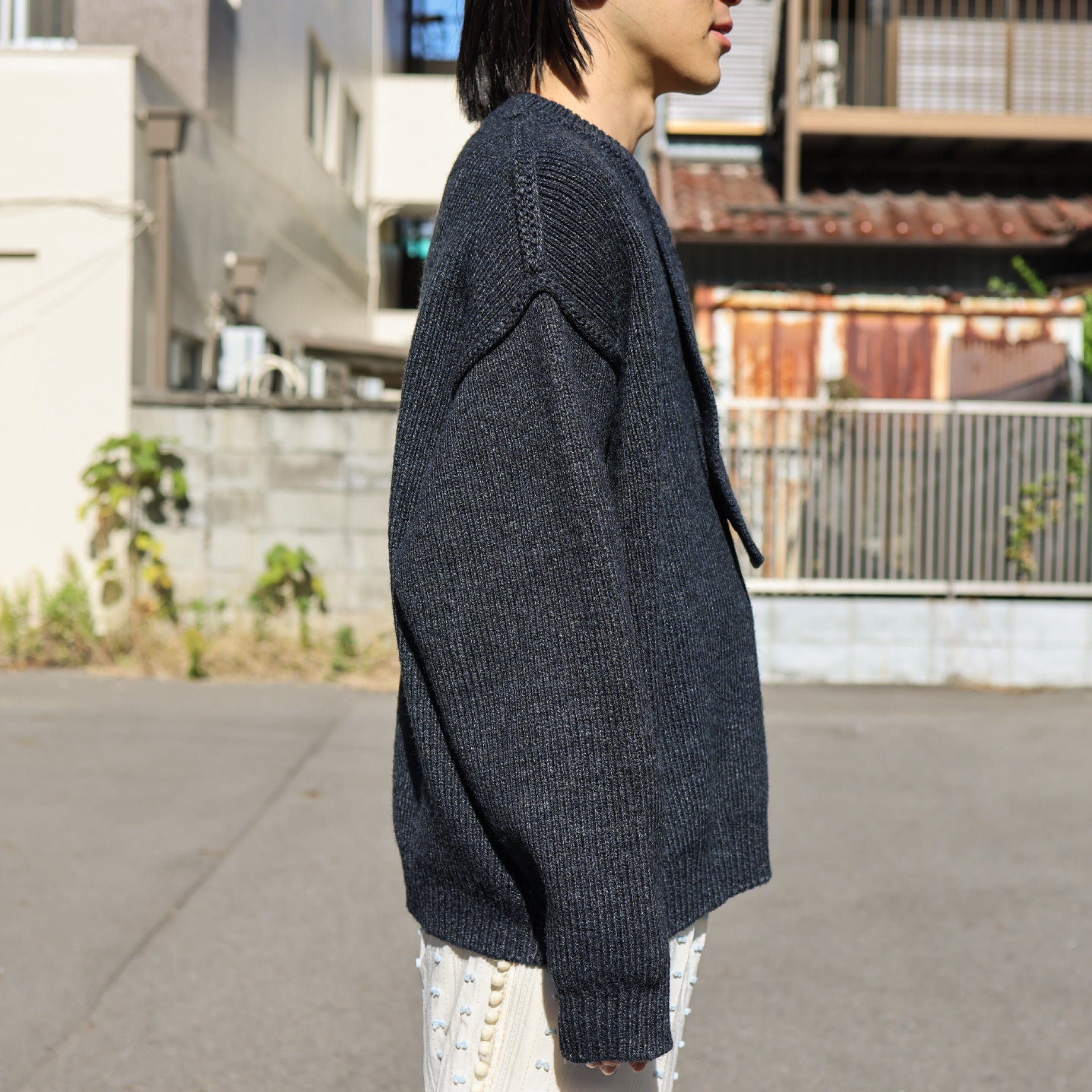 ZIP UP PULLOVER KNIT(CHARCOAL BLACK)