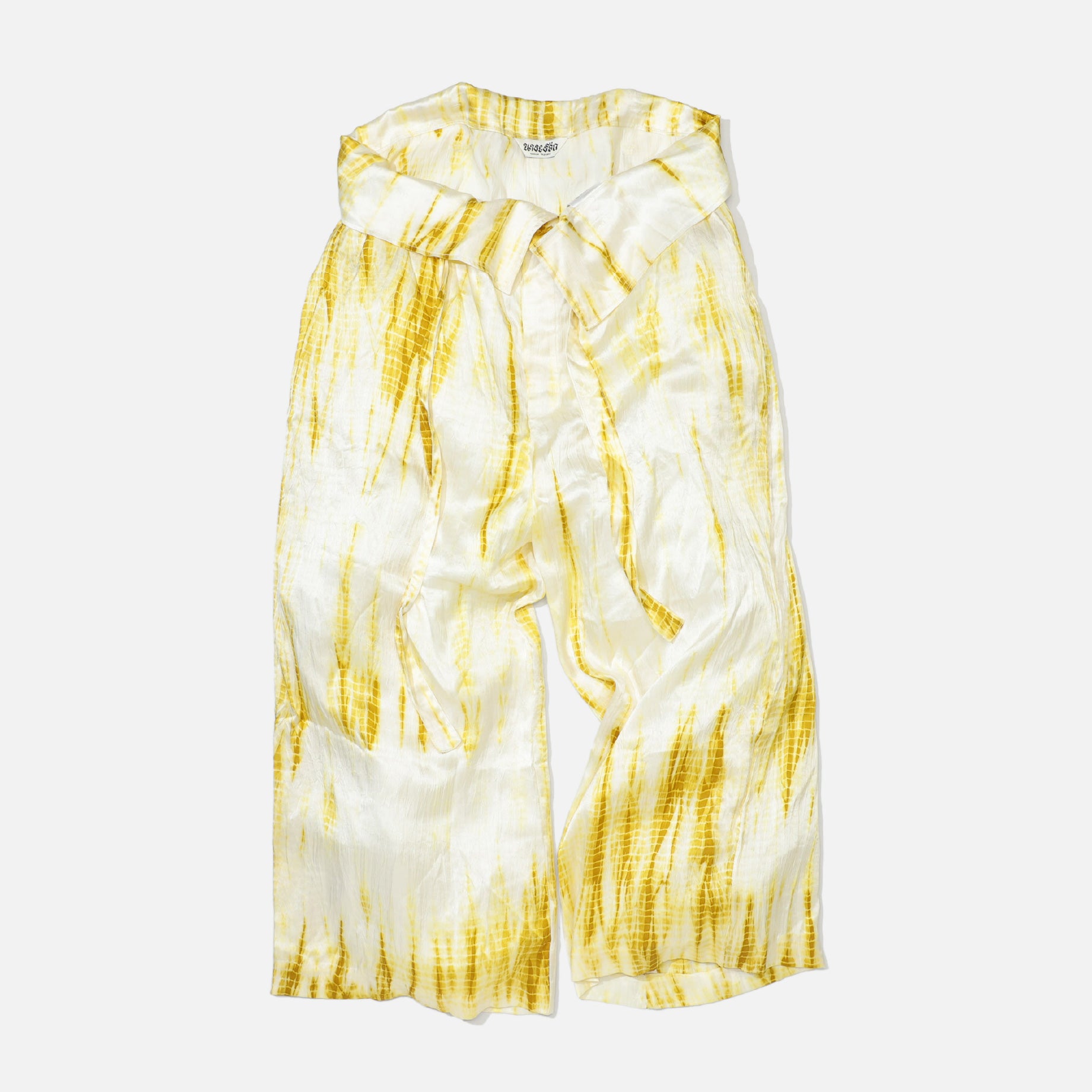 “VOLTEX” SHIBORI HIGH WAIST SMOOTH SILK PANTS(ACID YELLOW)