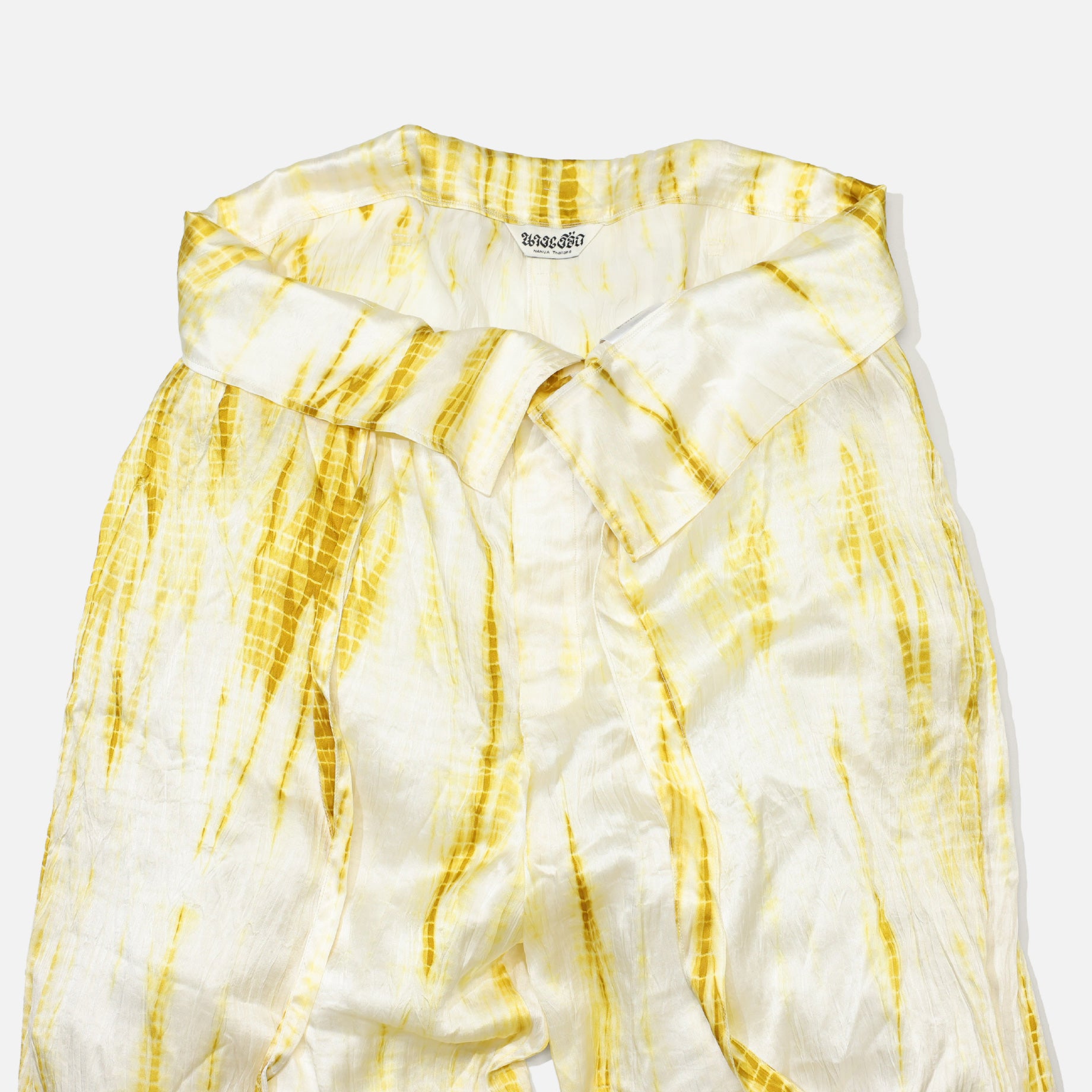“VOLTEX” SHIBORI HIGH WAIST SMOOTH SILK PANTS(ACID YELLOW)