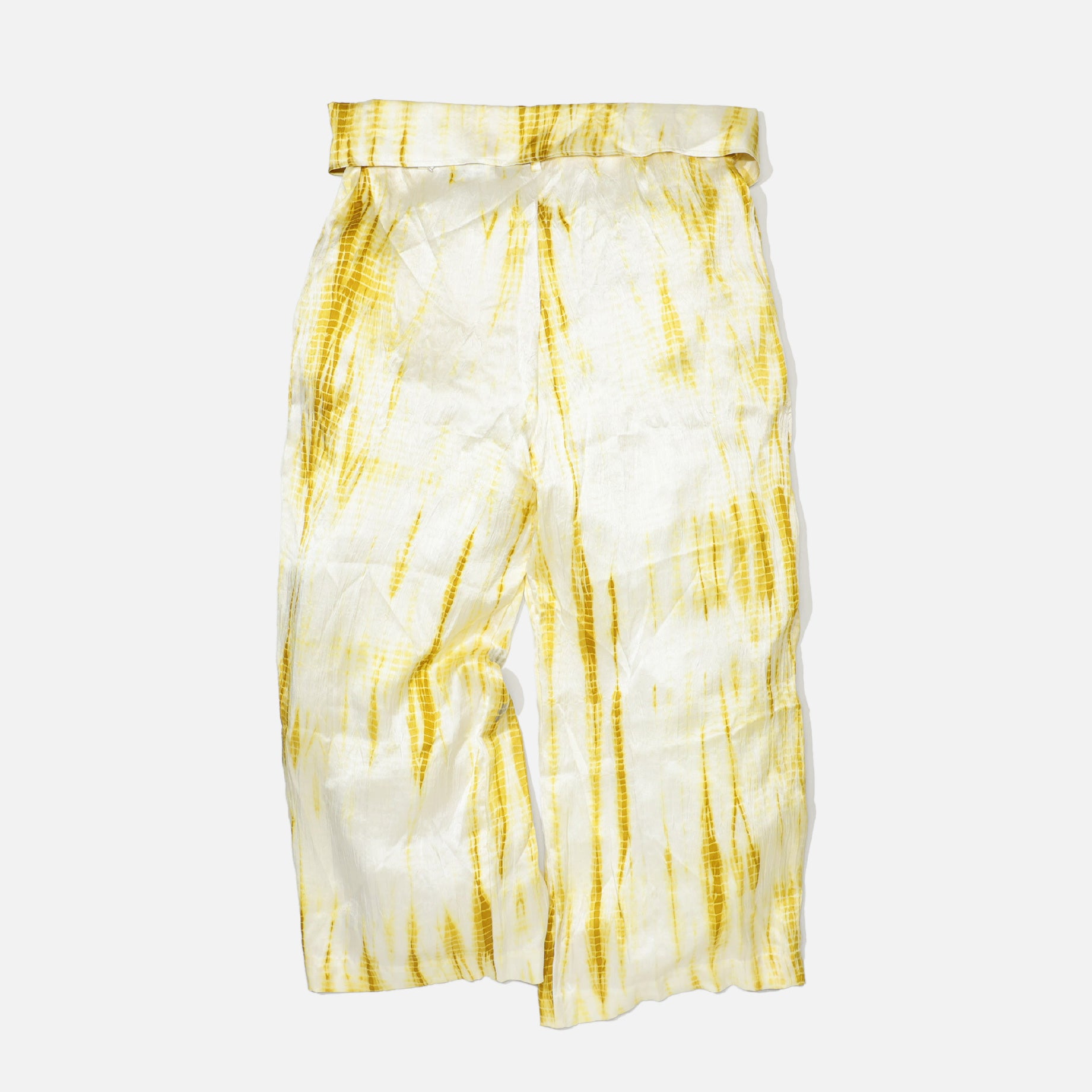“VOLTEX” SHIBORI HIGH WAIST SMOOTH SILK PANTS(ACID YELLOW)