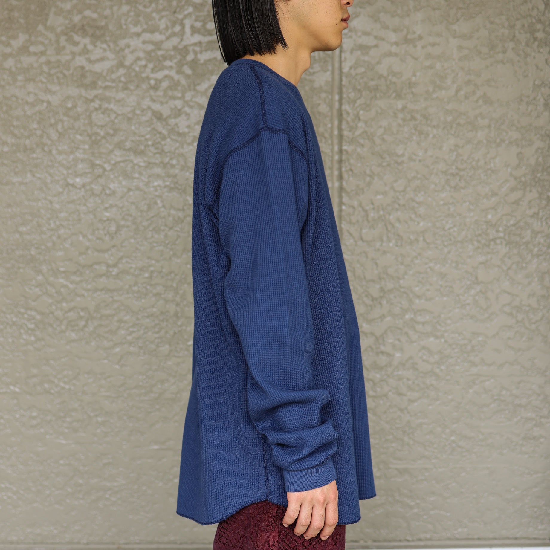 LONG-SLEEVE WAFFLE T-SHIRT(BLUE)