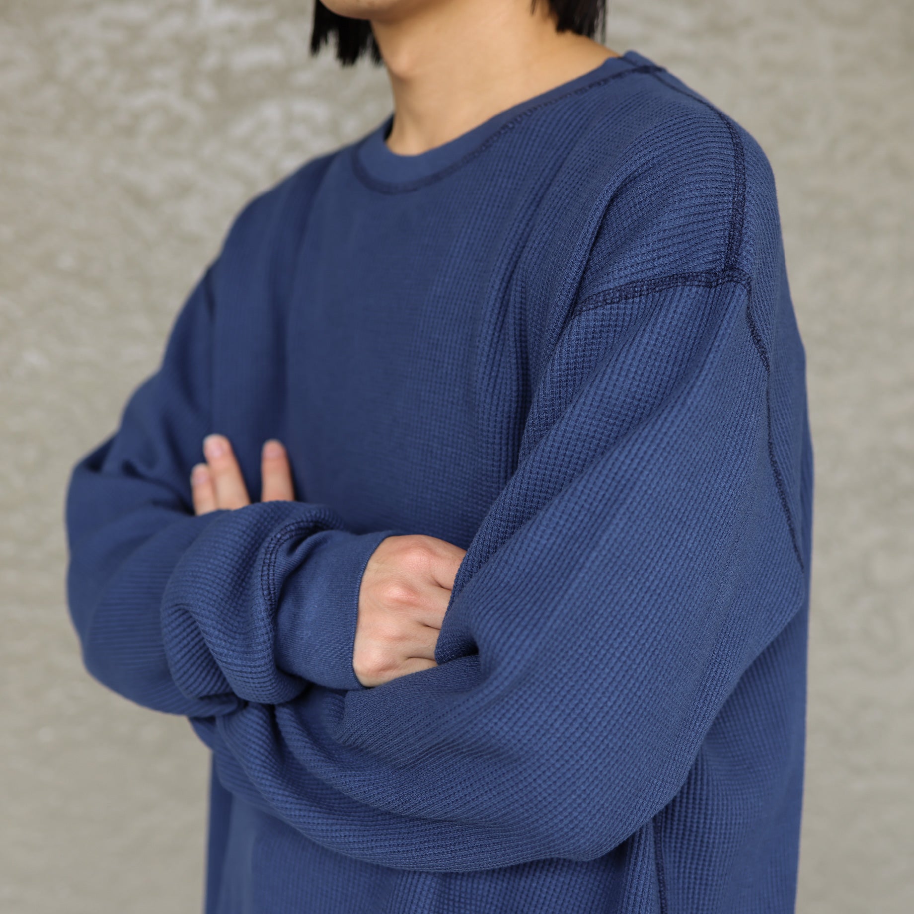 LONG-SLEEVE WAFFLE T-SHIRT(BLUE)