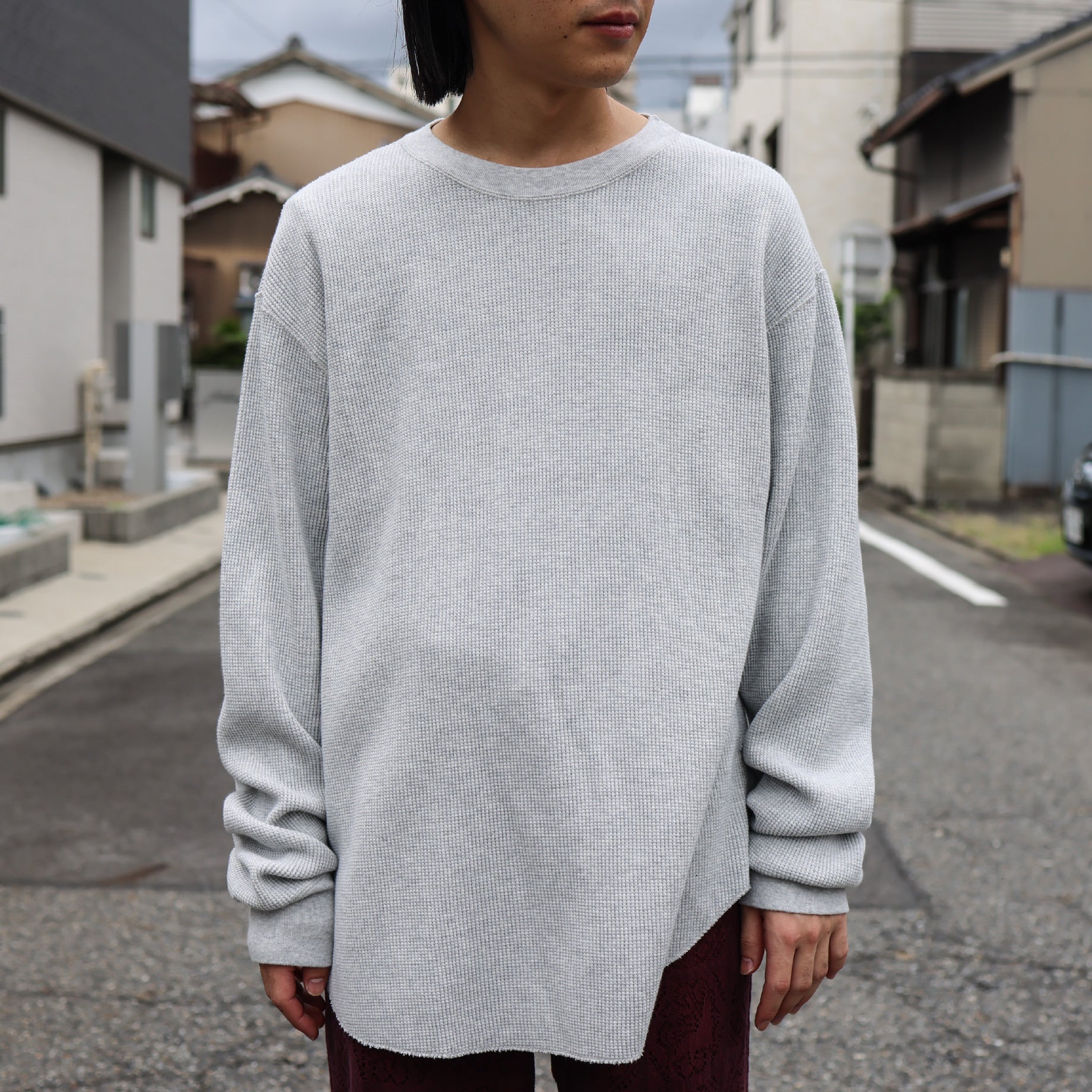 LONG-SLEEVE WAFFLE T-SHIRT(GRAY)
