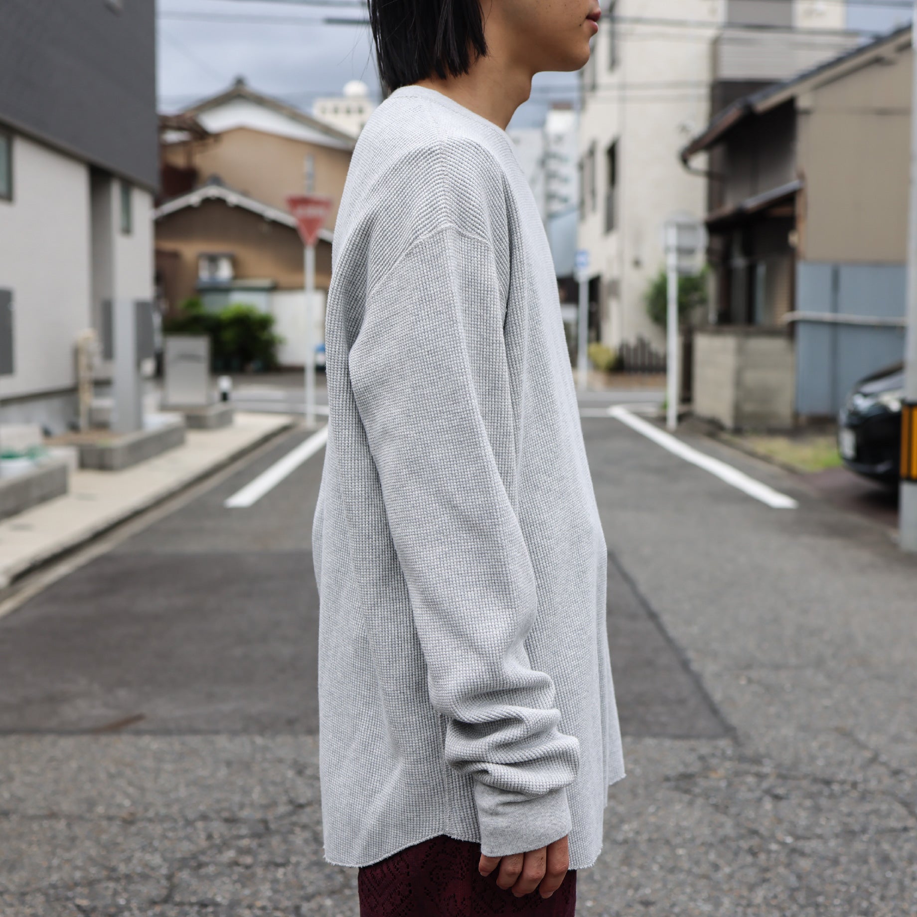LONG-SLEEVE WAFFLE T-SHIRT(GRAY)