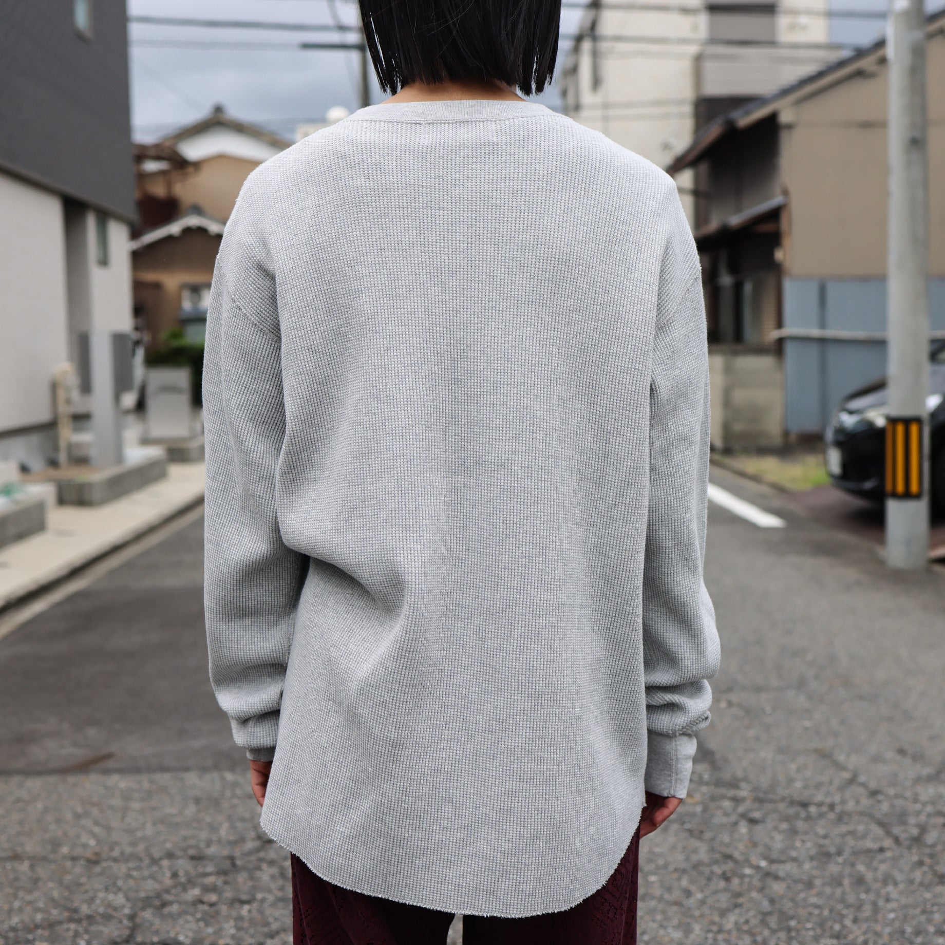 LONG-SLEEVE WAFFLE T-SHIRT(GRAY)