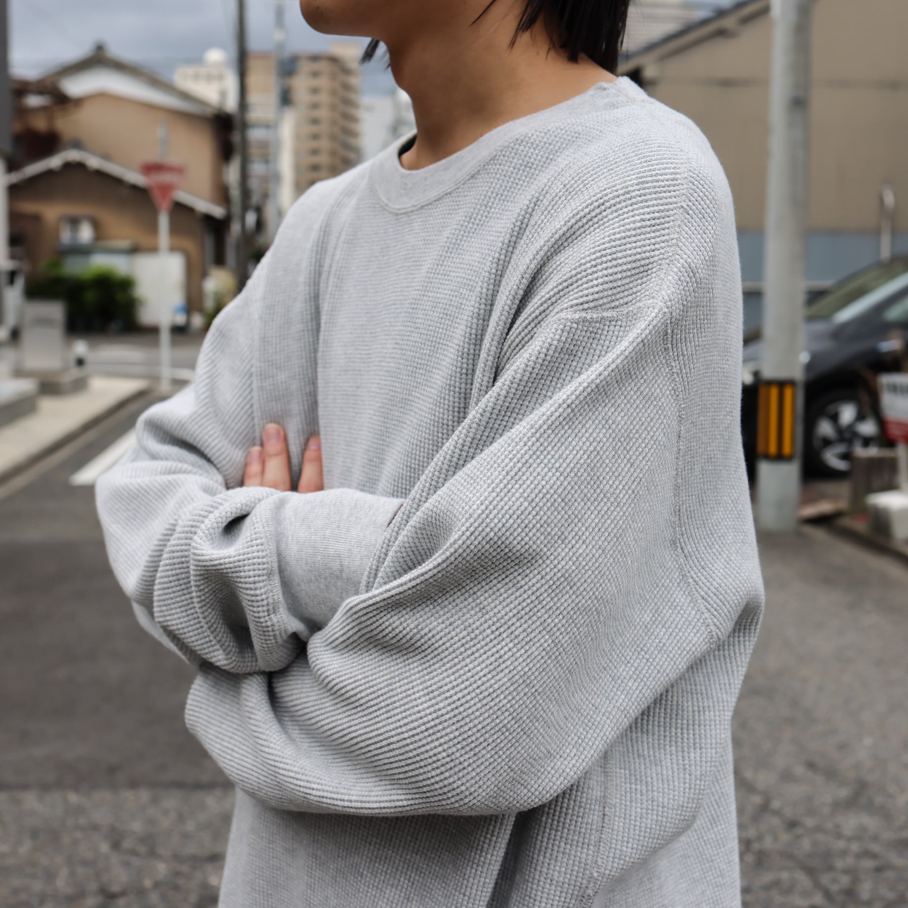 LONG-SLEEVE WAFFLE T-SHIRT(GRAY)