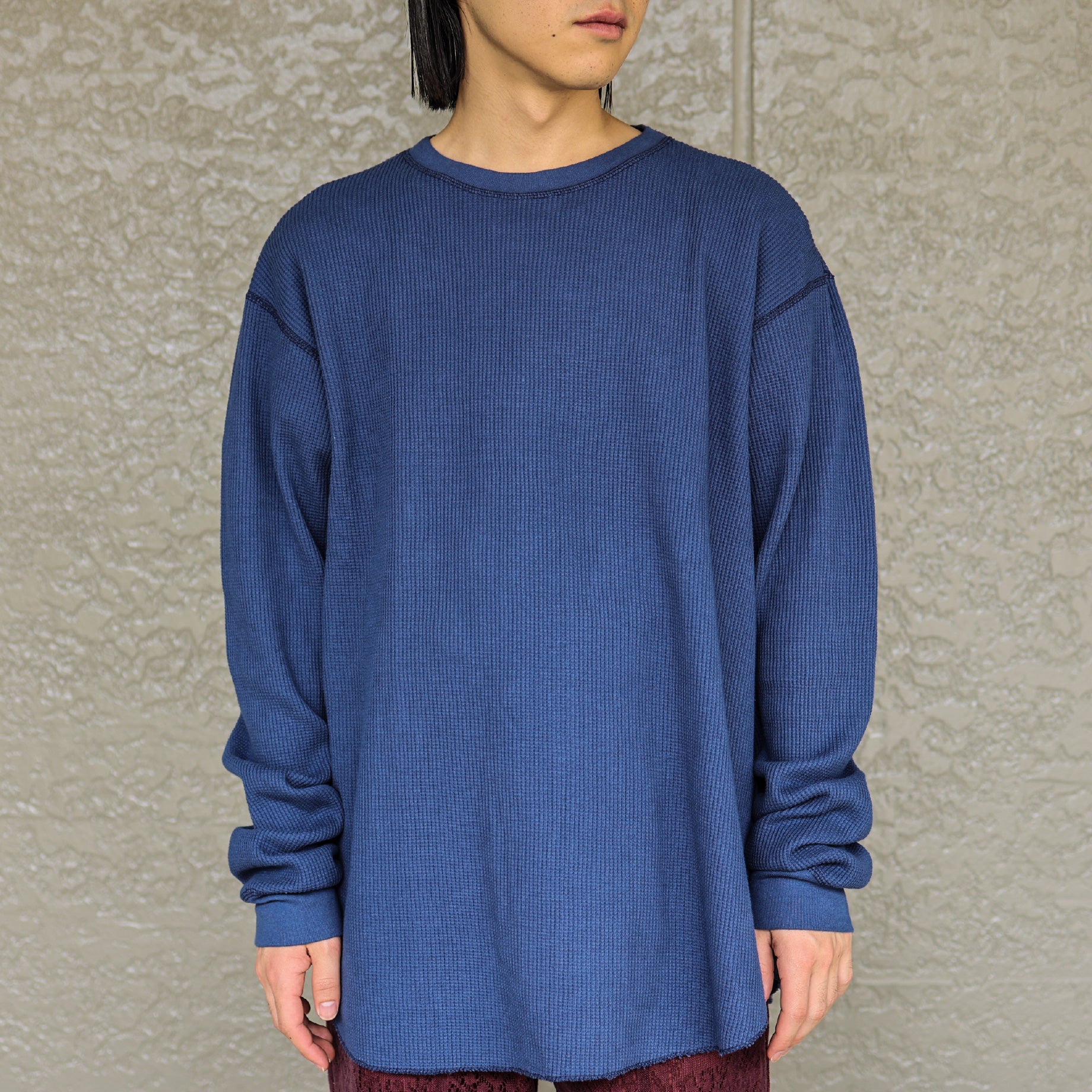 LONG-SLEEVE WAFFLE T-SHIRT(BLUE)