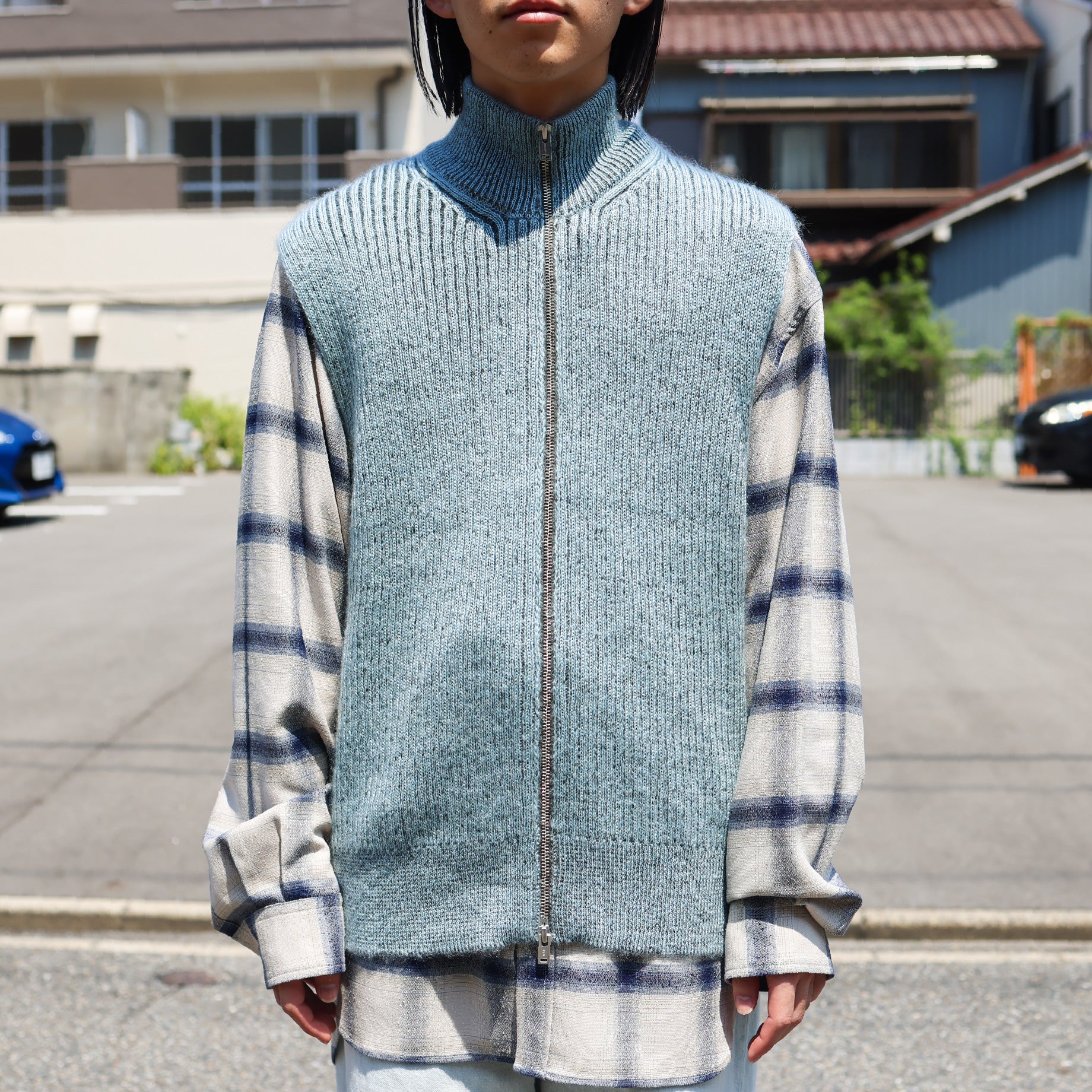 DRIVERS KNIT VEST(BLUE&BROWN)