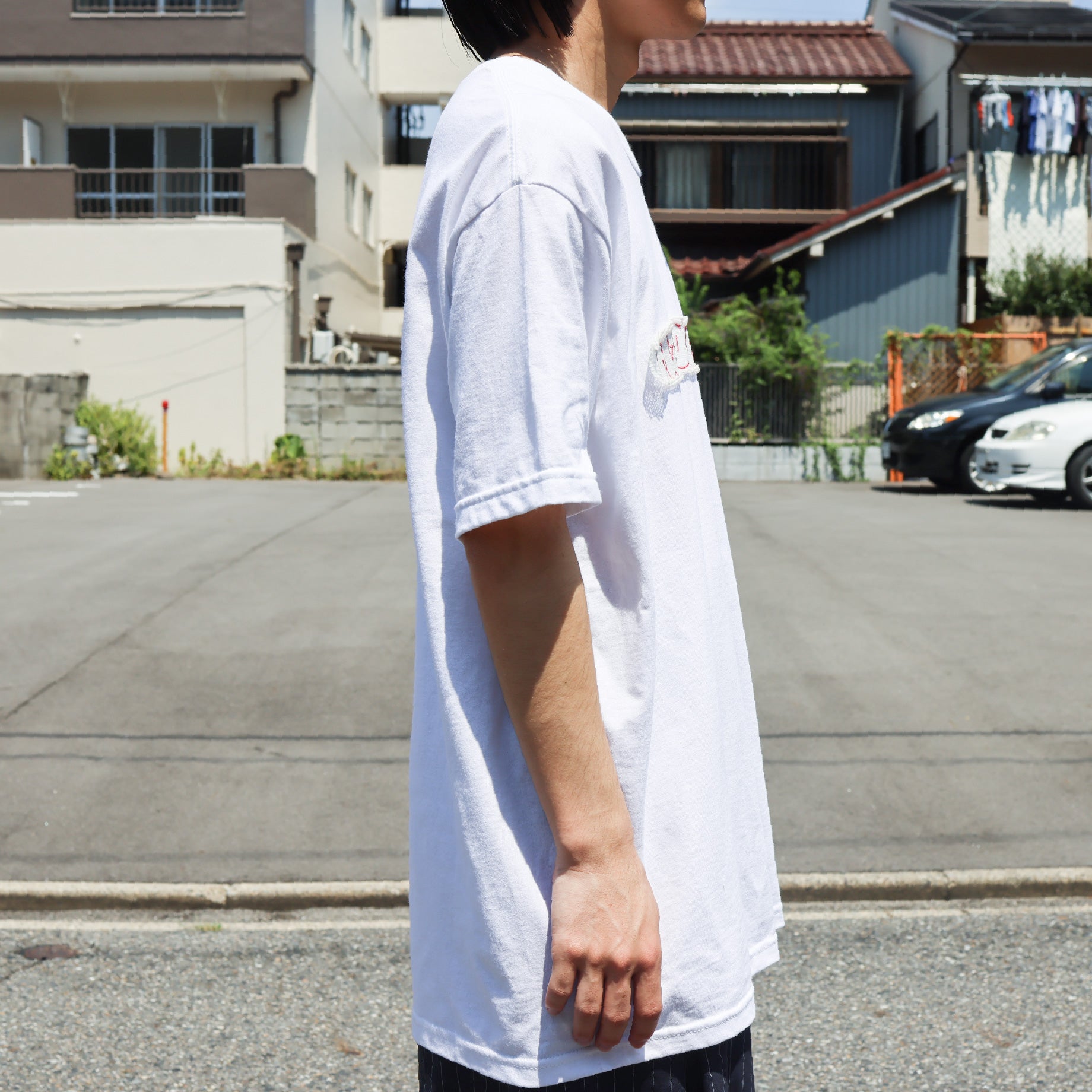 EMBROIDERY S/S TEE(WHITE×PINK)