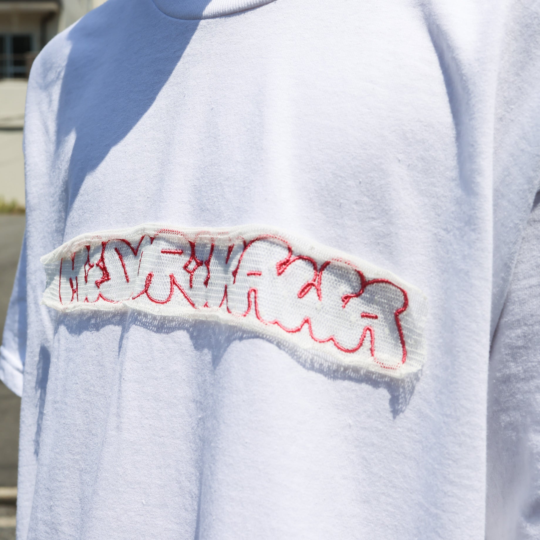 EMBROIDERY S/S TEE(WHITE×PINK)
