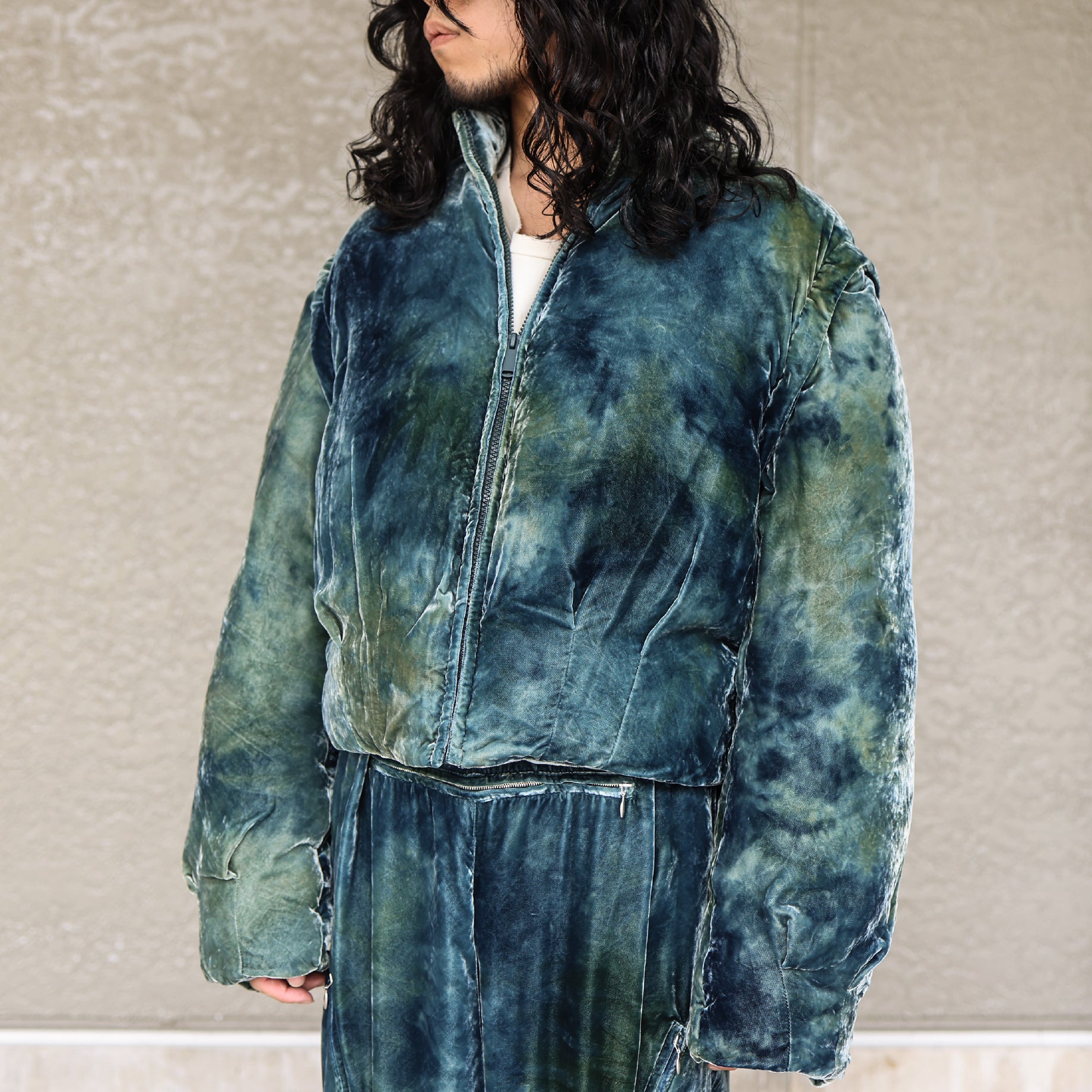 VELVET PUFFER JACKET(EMERALD)
