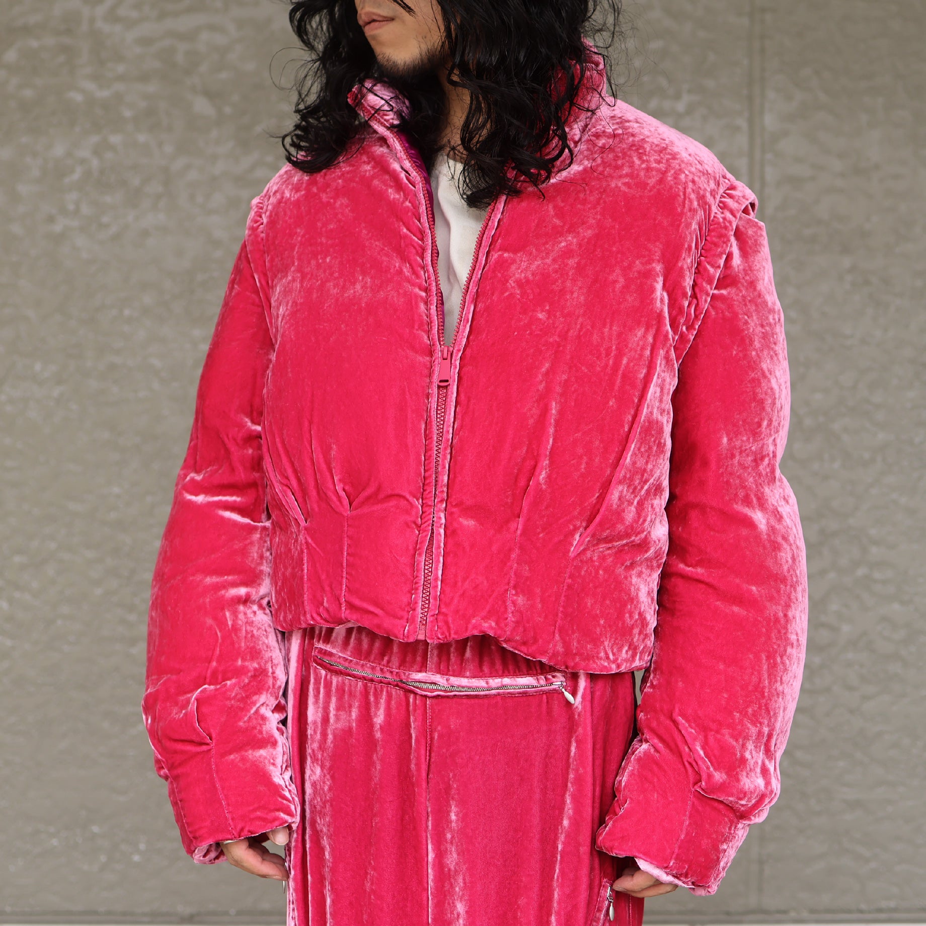VELVET PUFFER JACKET(PINK)
