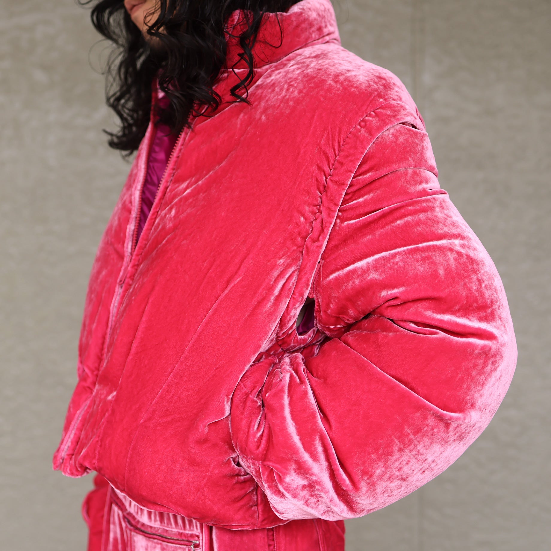 VELVET PUFFER JACKET(PINK)