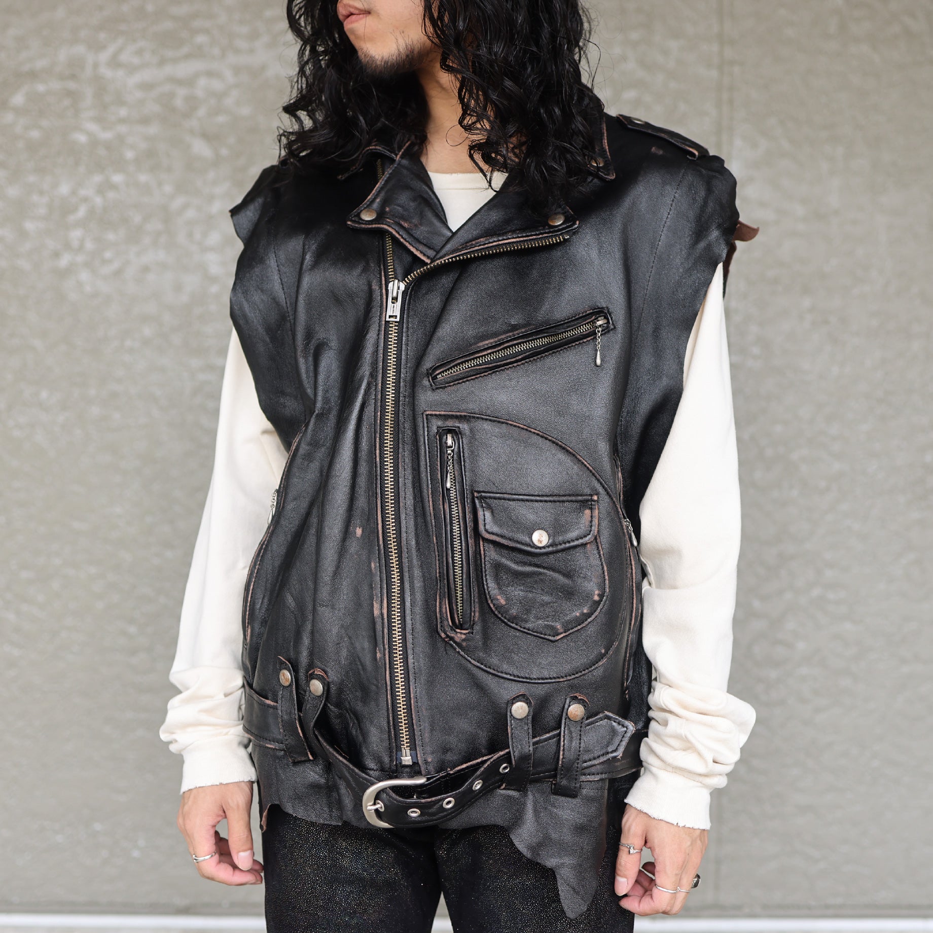 DESTRESSED RIDER'S VEST(BLACK)