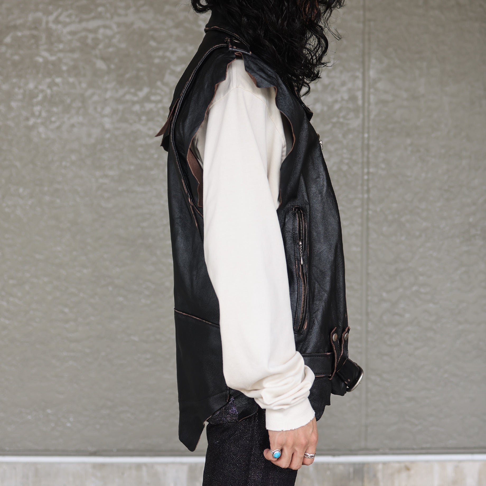 DESTRESSED RIDER'S VEST(BLACK)