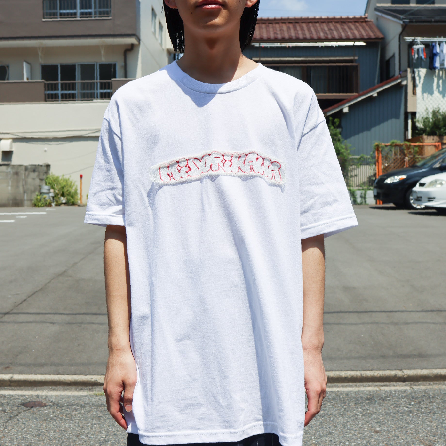 EMBROIDERY S/S TEE(WHITE×PINK)