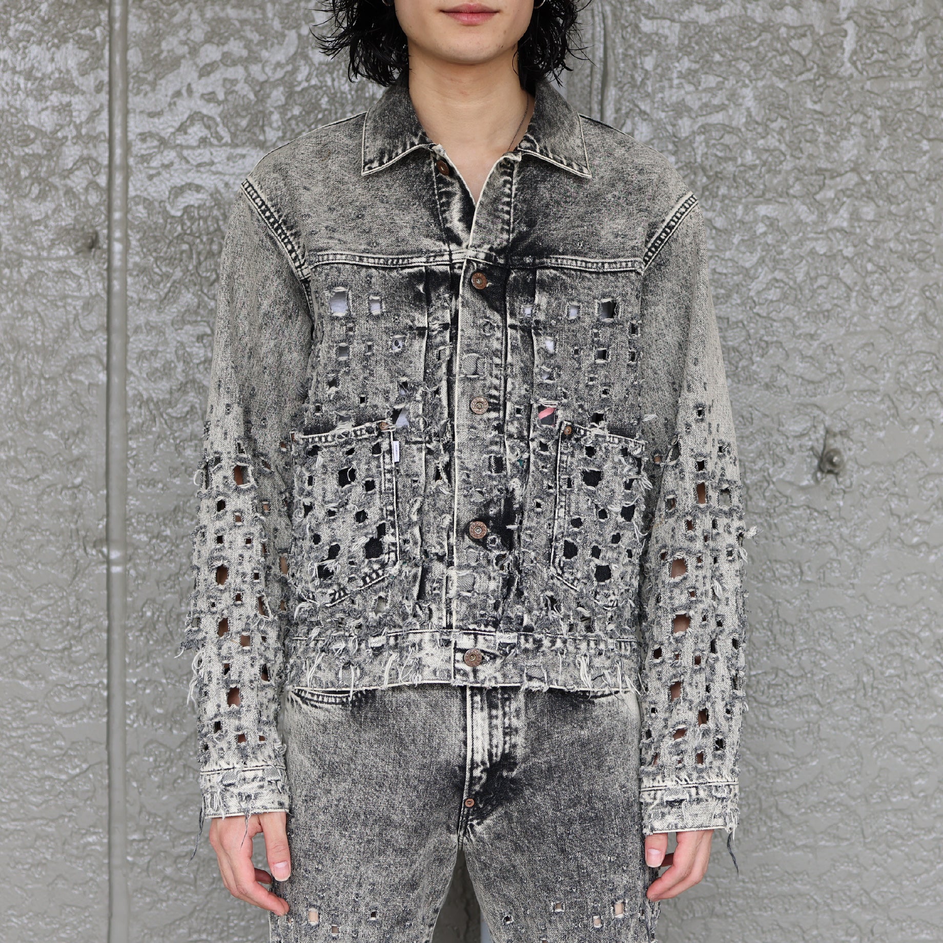 CRASHED BLACK MODERN DENIM JACKET(FADED BLACK)