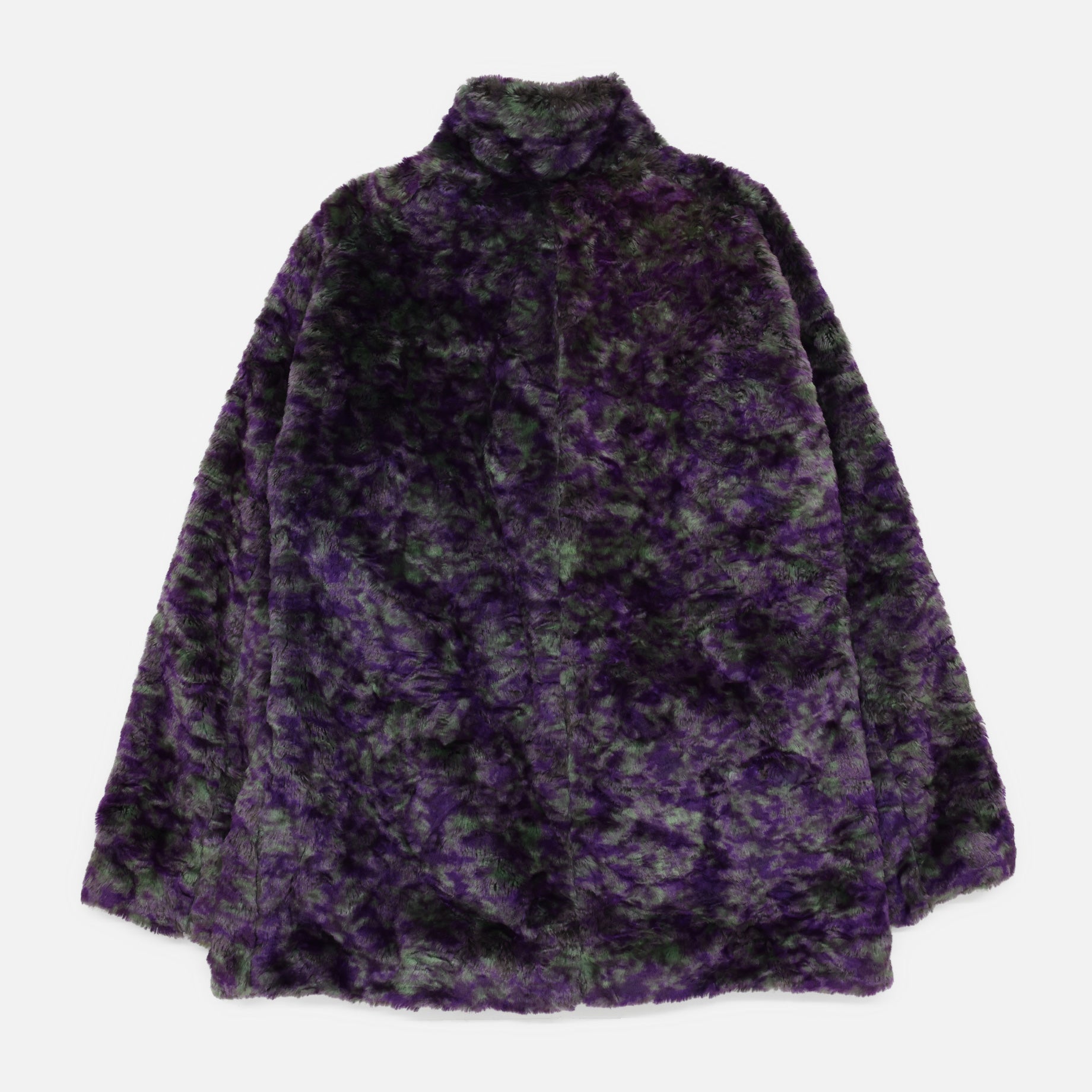 S.C. CAR COAT - FAUX FUR / UNEVEN PRINTED(PURPLE / GREEN)