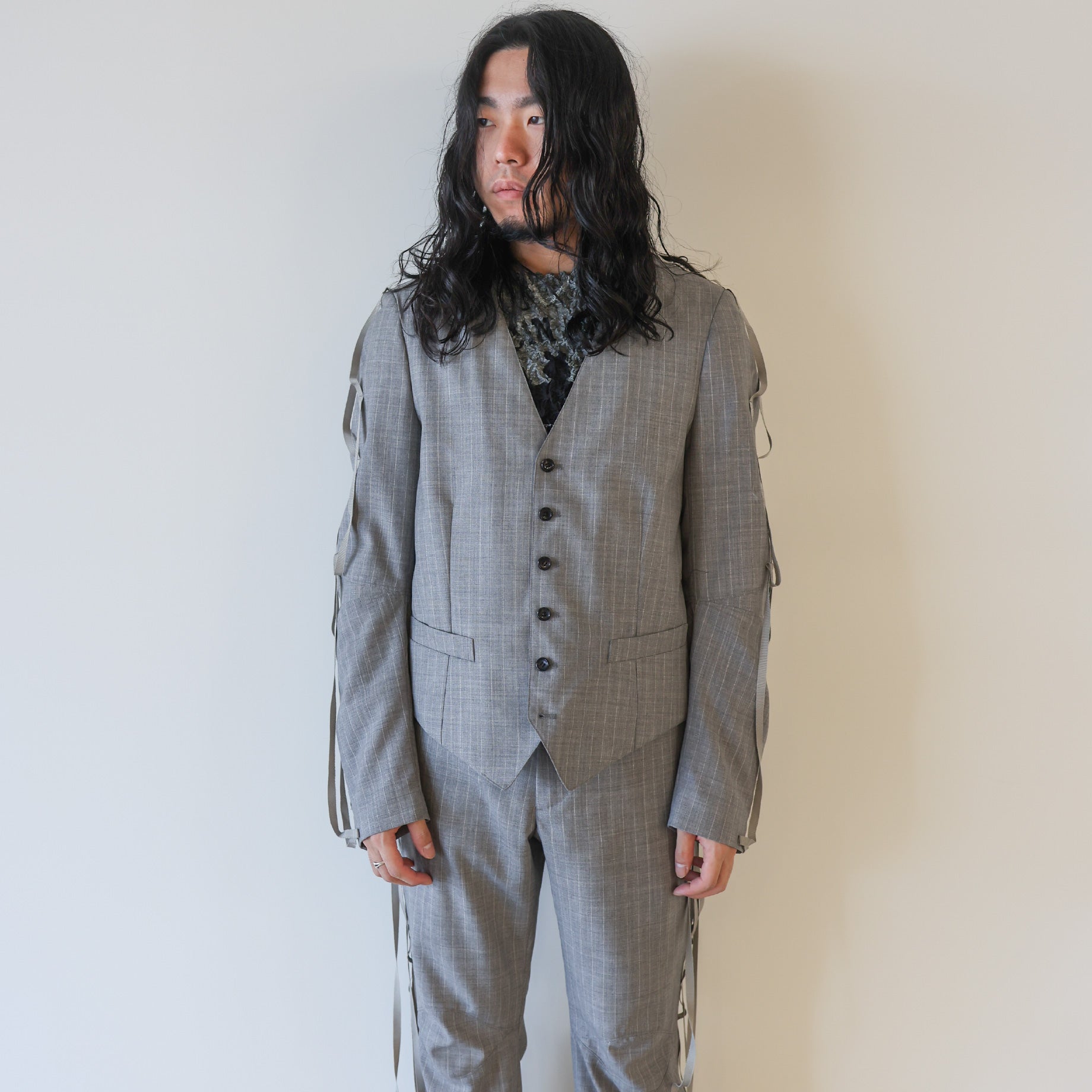 COLLARLESS BONE JACKET(LIGHT GRAY)
