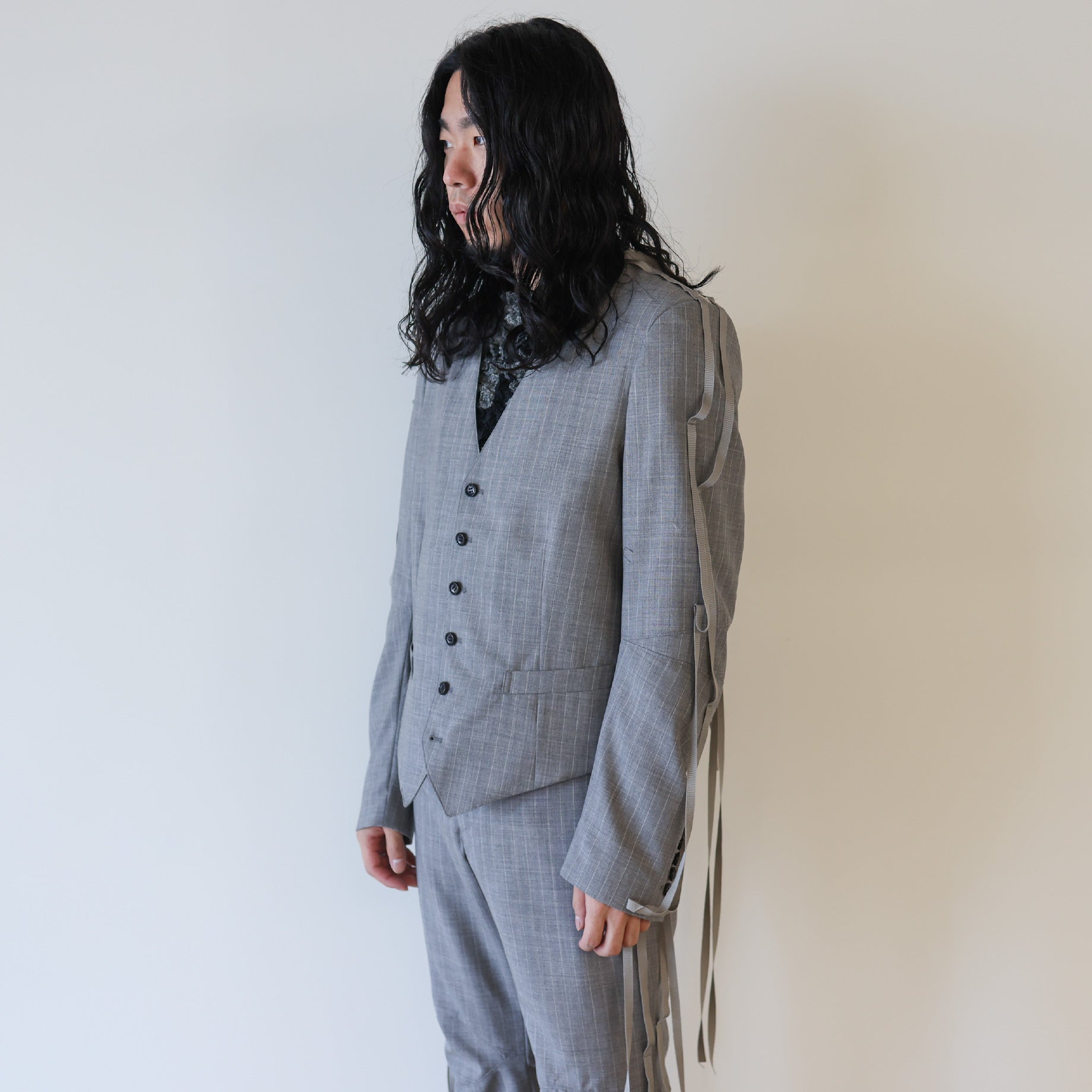 COLLARLESS BONE JACKET(LIGHT GRAY)