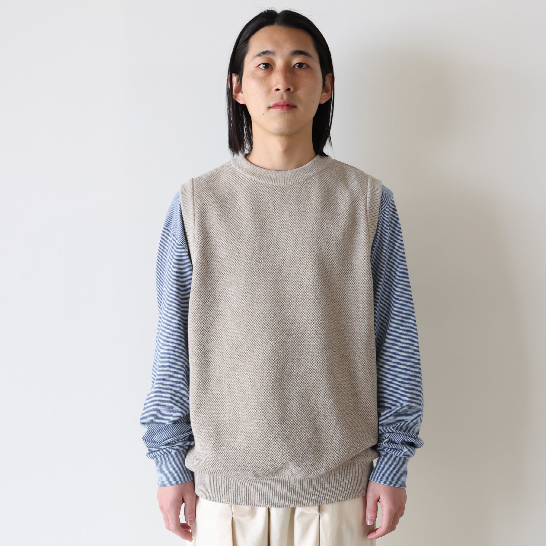 MOSS STITCH C/N VEST(BEIGE)