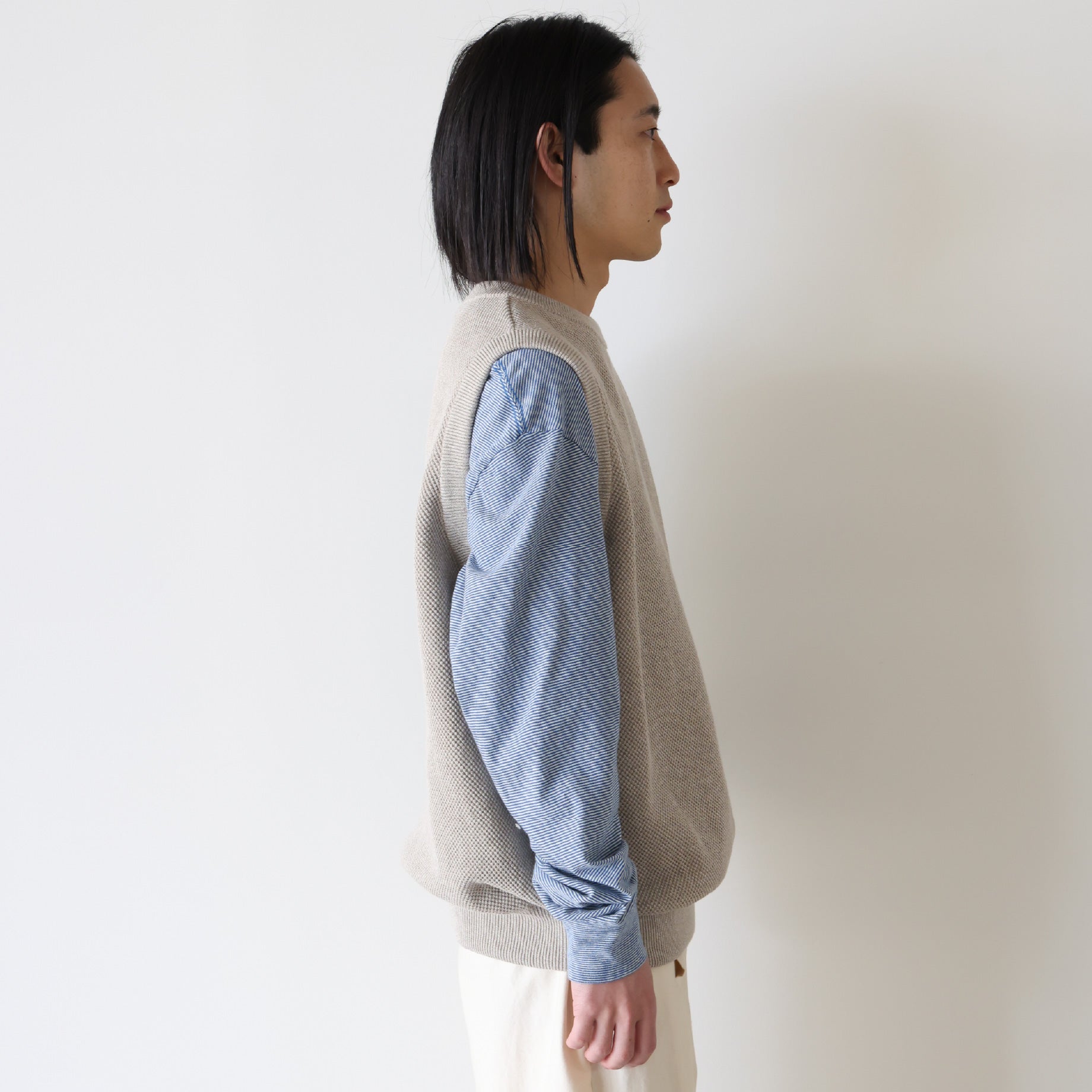 MOSS STITCH C/N VEST(BEIGE)