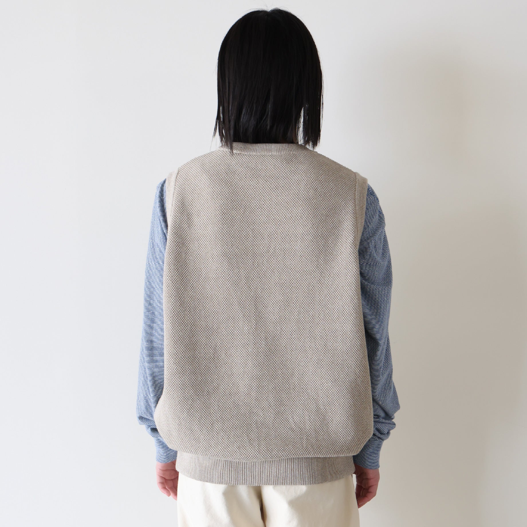 MOSS STITCH C/N VEST(BEIGE)
