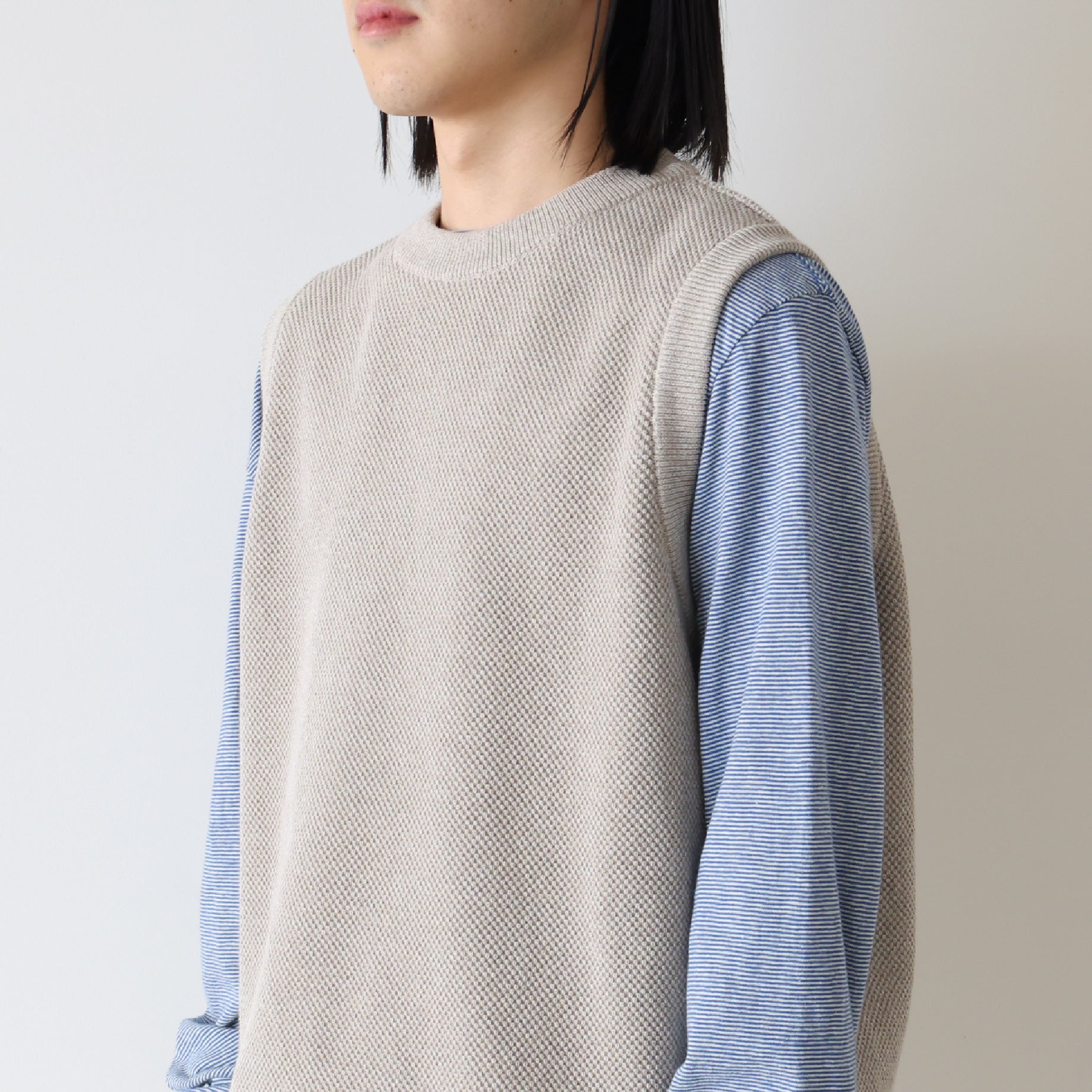 MOSS STITCH C/N VEST(BEIGE)