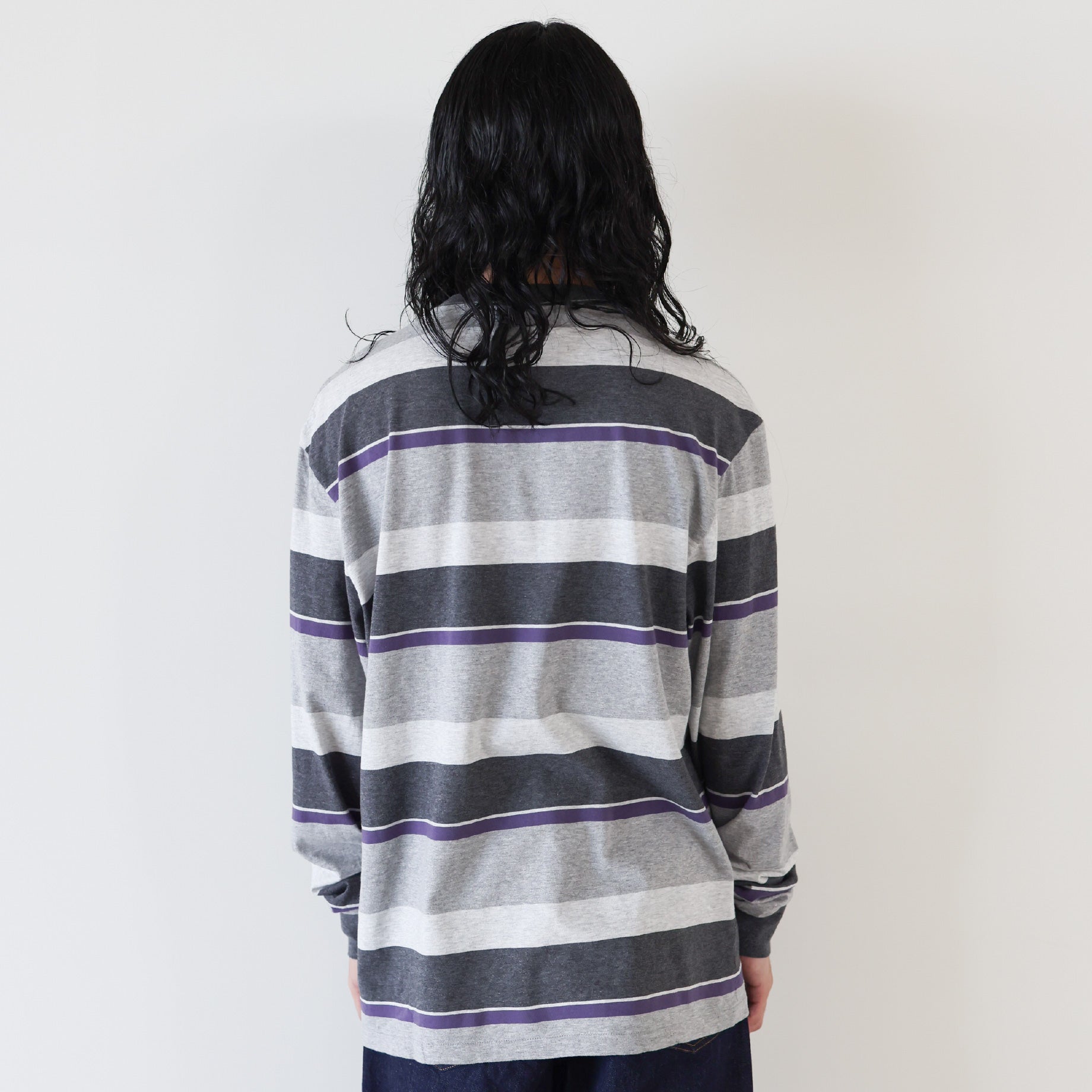 LONG - SLEEVE BORDER T-SHIRT(PURPLE×GRAY)