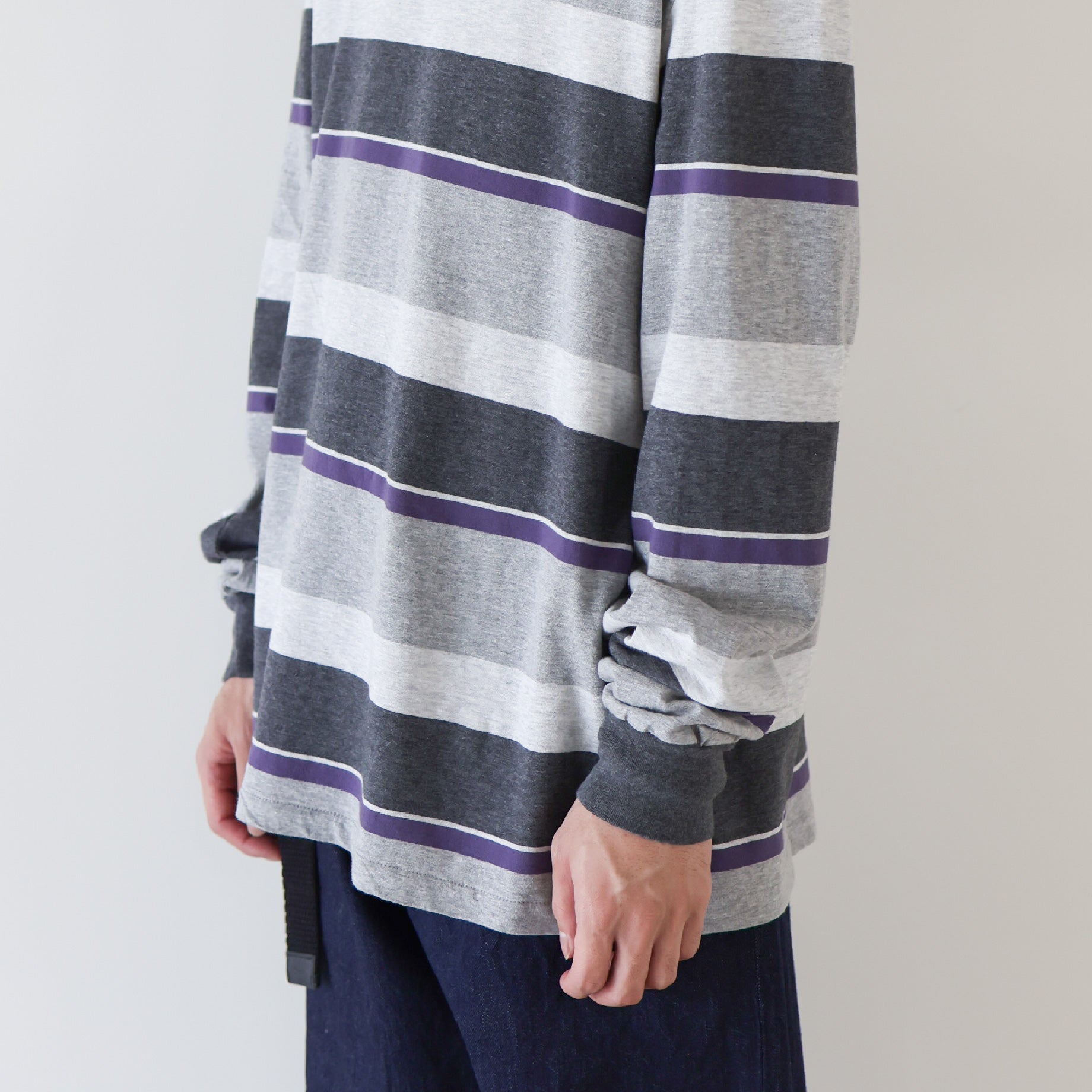 LONG - SLEEVE BORDER T-SHIRT(PURPLE×GRAY)