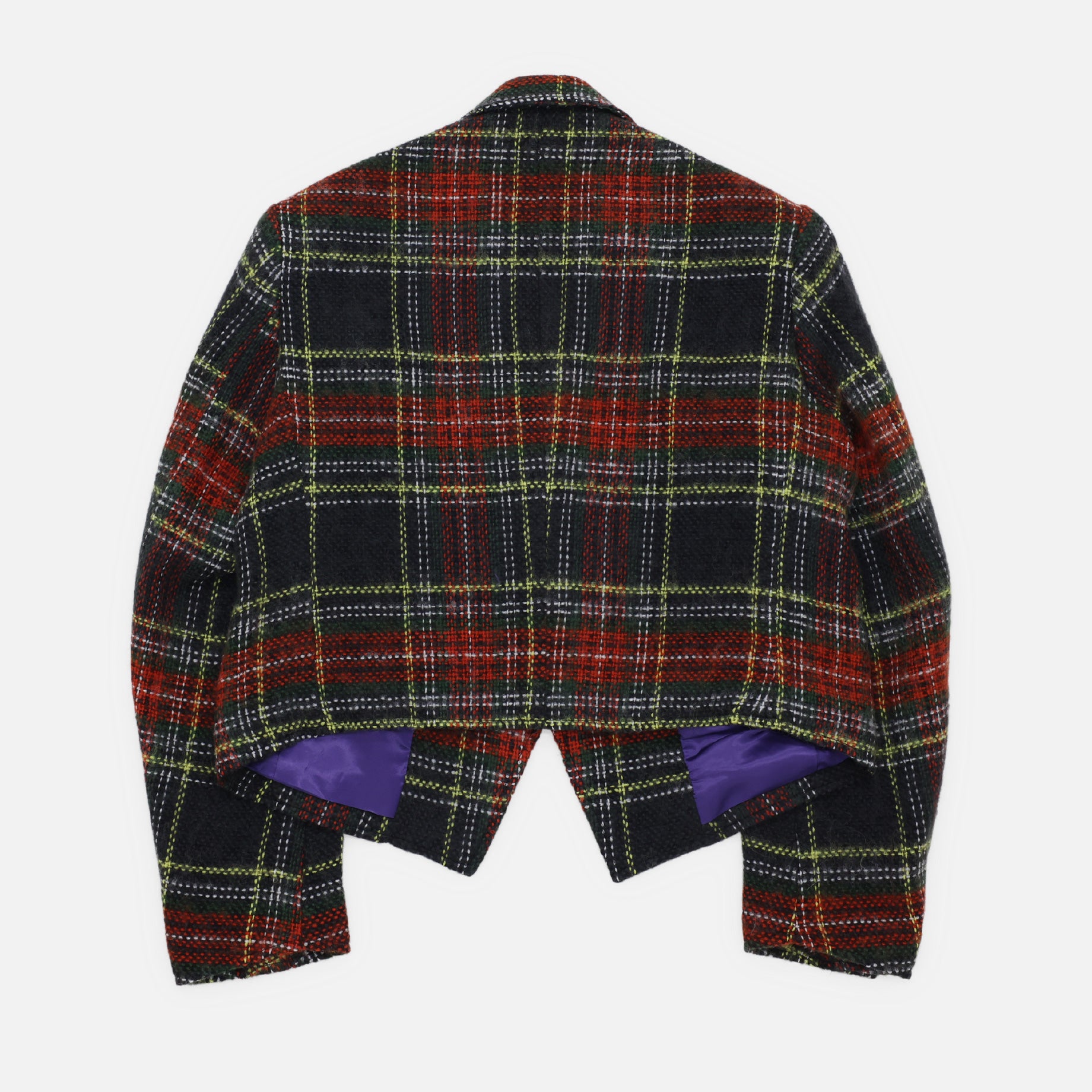 PEAKED LAPEL SHORT JACKET - WOOL SHAGGY PLAID（RED）