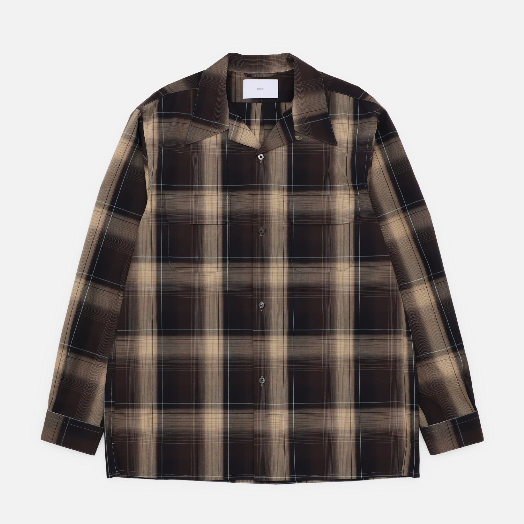 OMBRE PLAID OPEN COLLAR BLOUSE（BROWN×CAMEL）