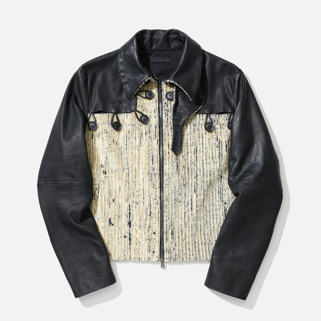 BUTTONED PATCH LEATHER JK （NAVY）