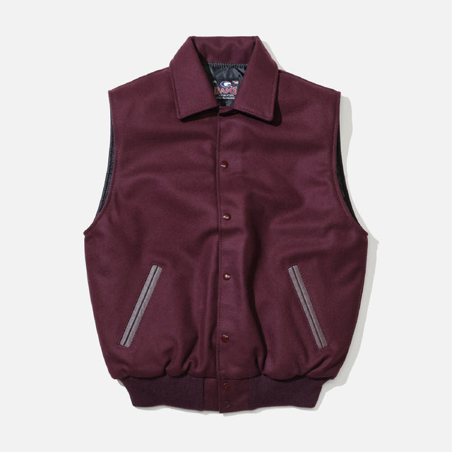GAME SPORTS WEAR VARSITY VEST BYLON COLLAR（MAROON）